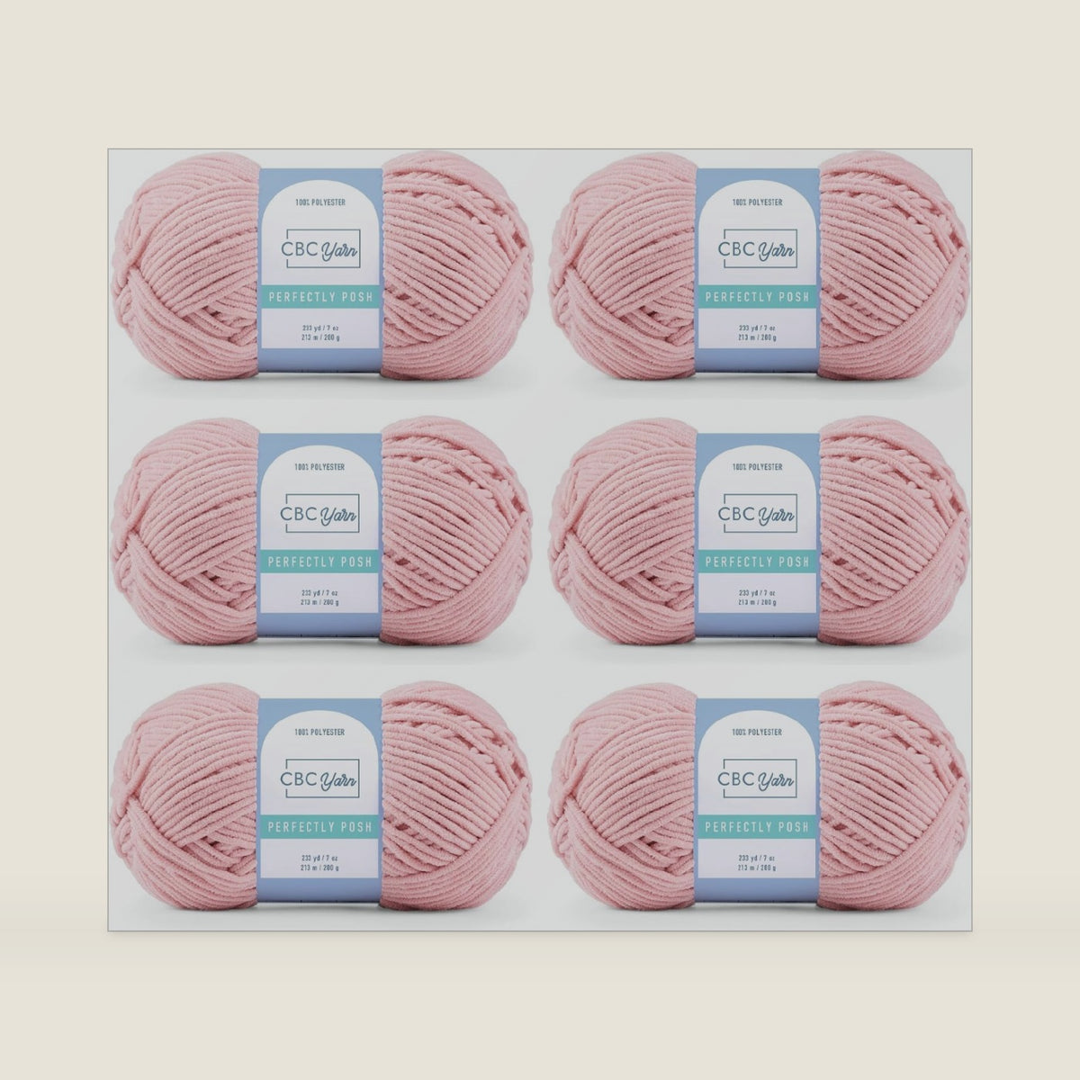 CBC Perfectly Posh Chenille Yarn for Knitting, Crocheting and Amigurumi - 6 Pack (7 oz / 200g, 233 Yards Each Skein), Rosehip Pink, Gauge 5 Bulky