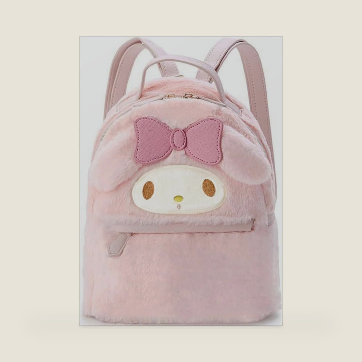 trettitre My Melody Small Cute School Bag，Pink Furry Fabric with Bow Design,My Melody Plush Mini Backpack,Adorable Bag Handbag for Girls Kids Fans Birthday Present School Supplies