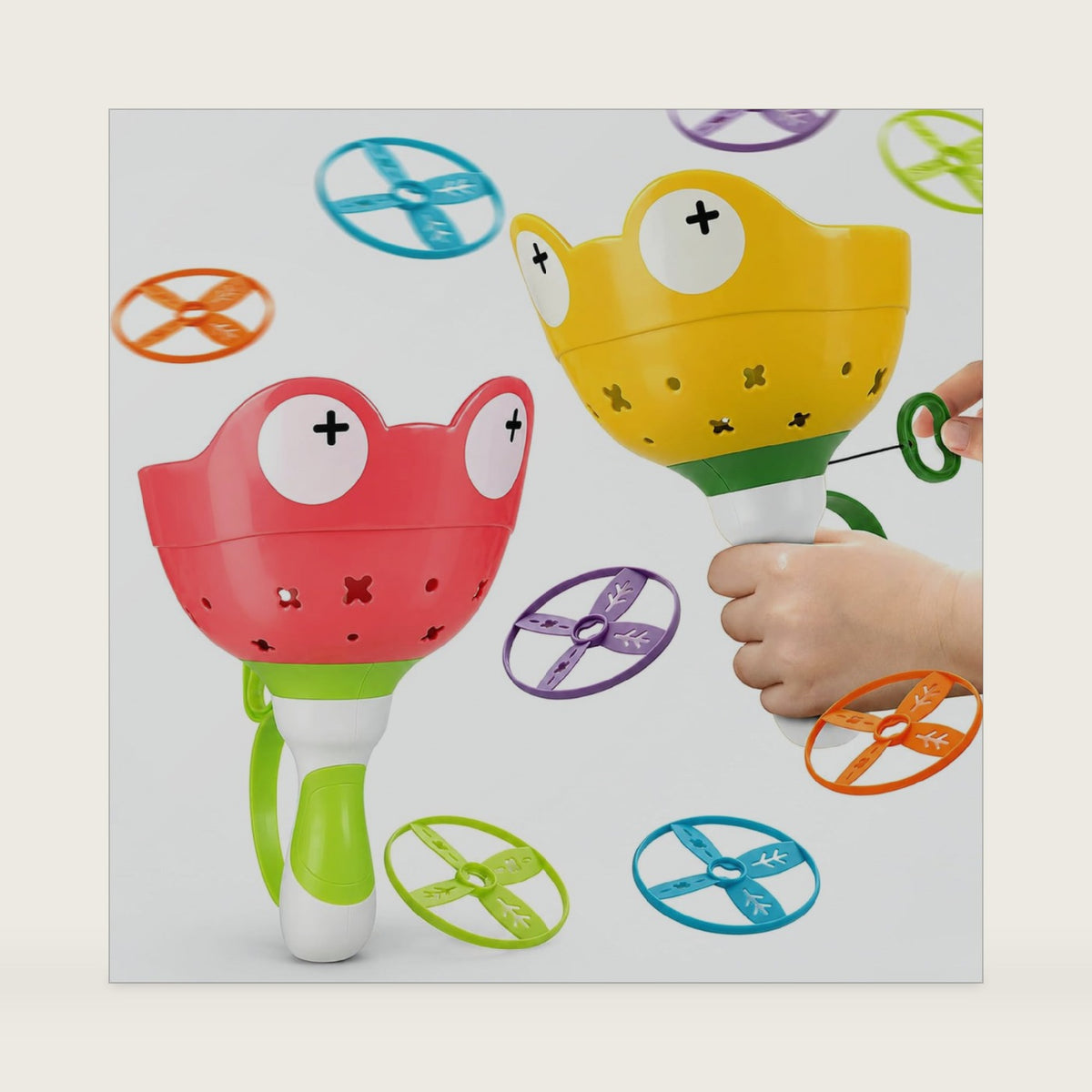Outdoor Flying Disc Launcher Toys for Kids Ages 4-8 (Red & Yellow)