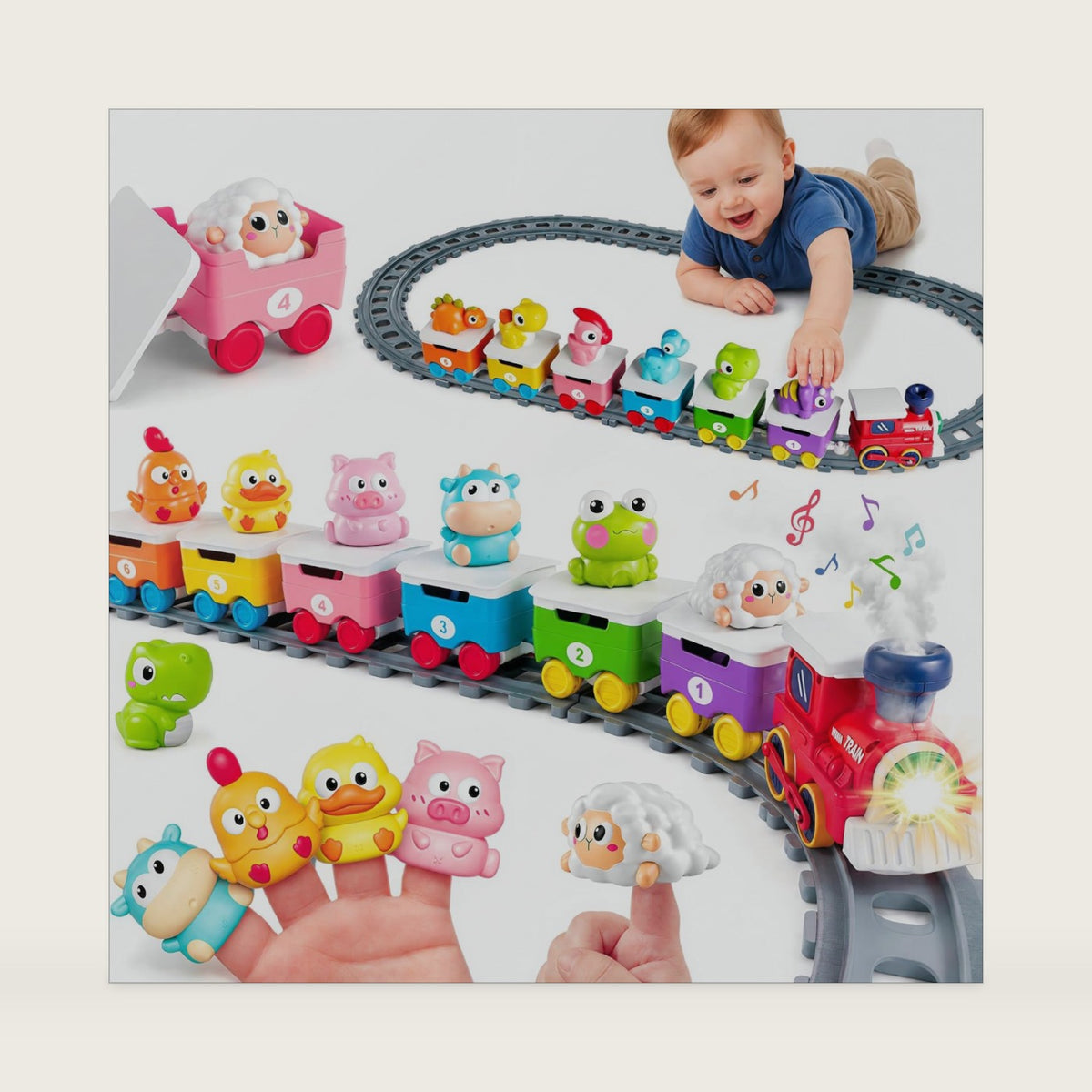 iPlay, iLearn Farm Train Toy Set for Toddlers 1-3, Kids Steam Musical Train