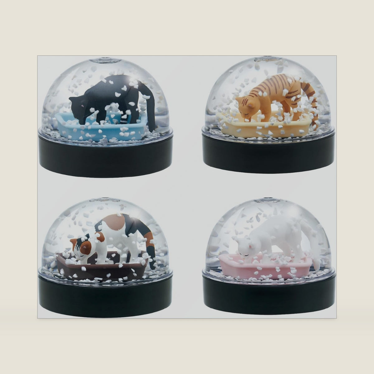 Kitan Club Cat Litter Snow Globe Blind Box – Authentic Japanese Collectible Miniature for Desk or Shelf Decor (1 of 4 Designs, Ages 15+, Not a Toy)