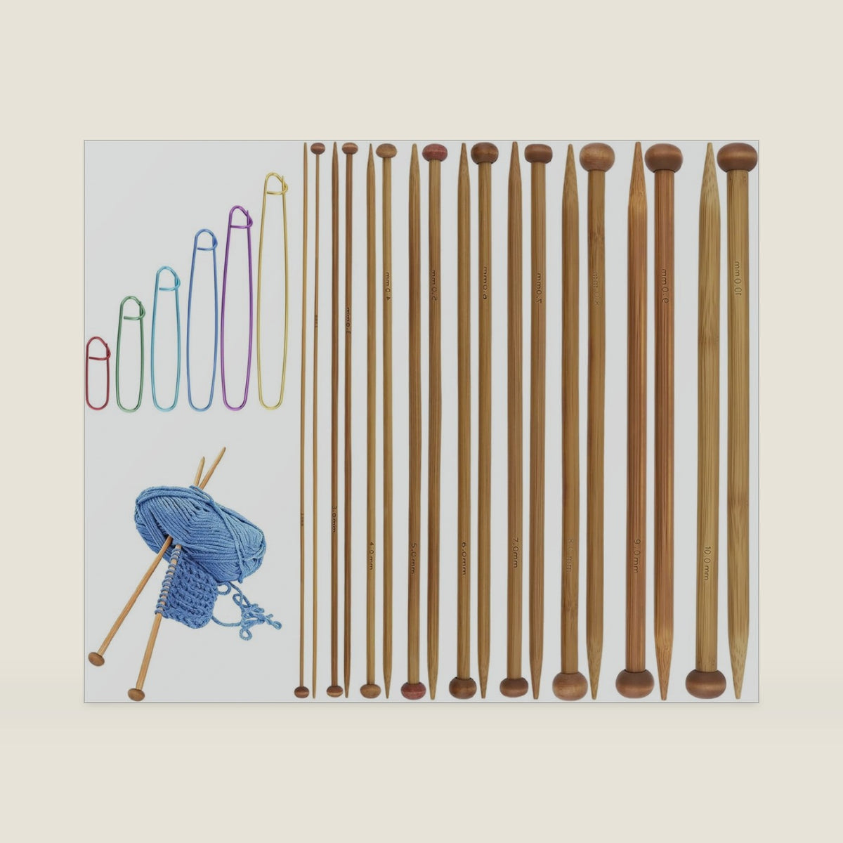 9 Pairs Bamboo Knitting Needles Set with 6 Stitch Holders