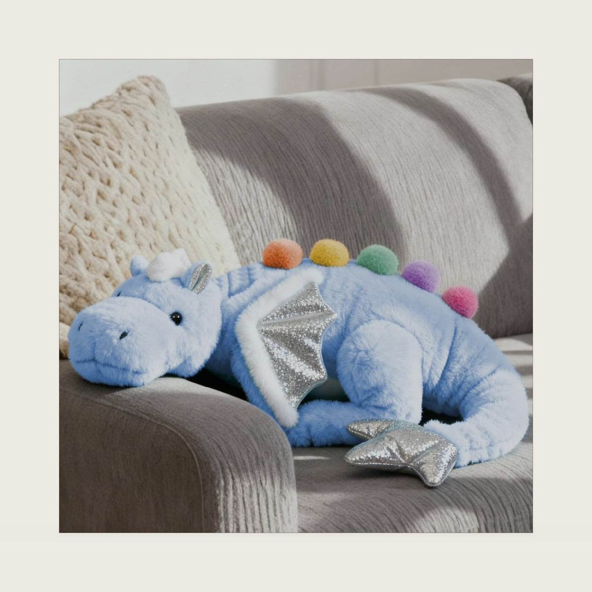 ARELUX Large 36in Cute Dragon Stuffed Animals Plush Toy Soft Sky Blue Pterosaur Plushie Giant Fuzzy Dinosaur Pillow Plushies with White Wings Cuddly for Friends Family Member
