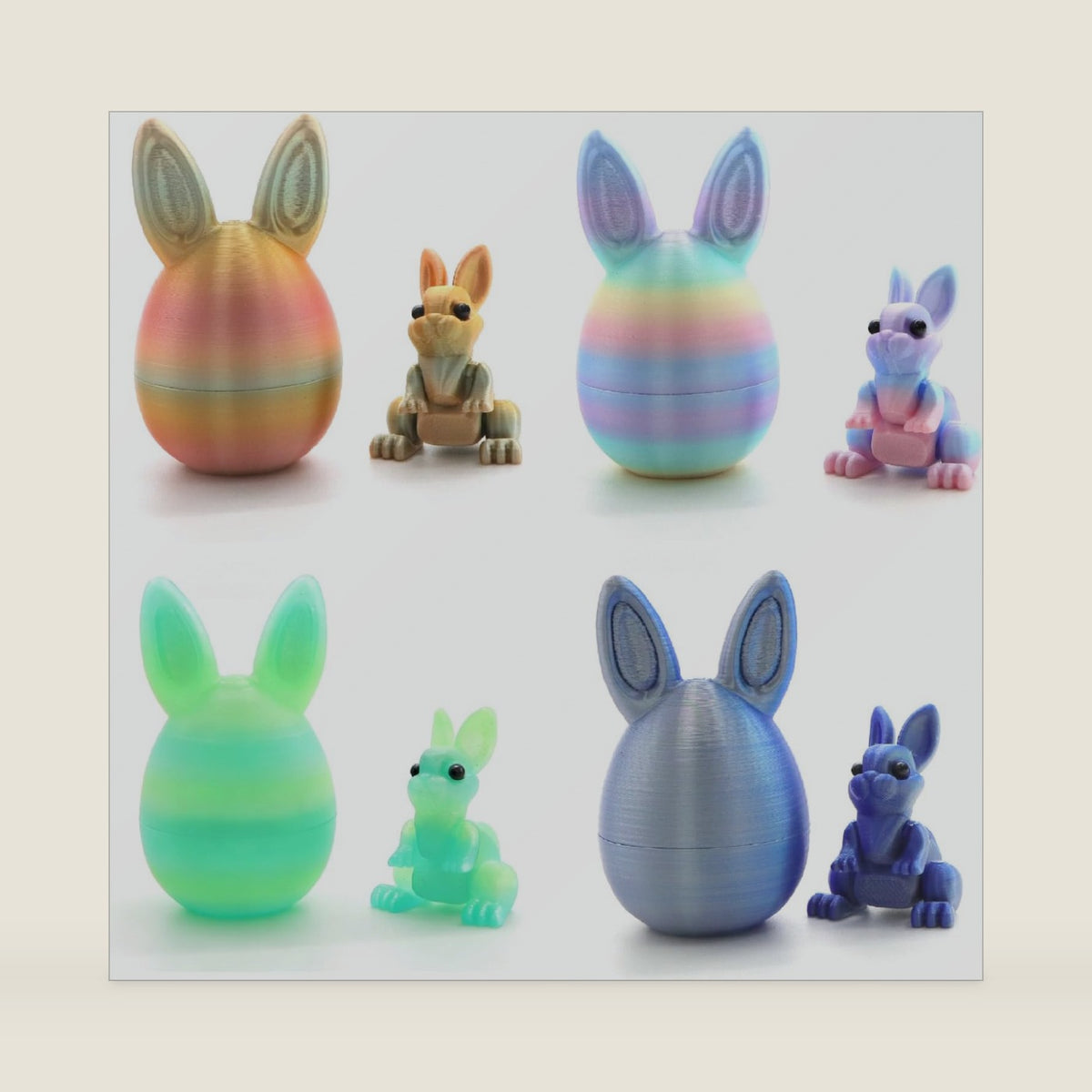 3D Printed Easter Eggs with Bunny Inside,Easter Surprise Rabbit Eggs,3D Printed Animals, Easter Basket Stuffers,Fidget Toys Gifts (4PCS)