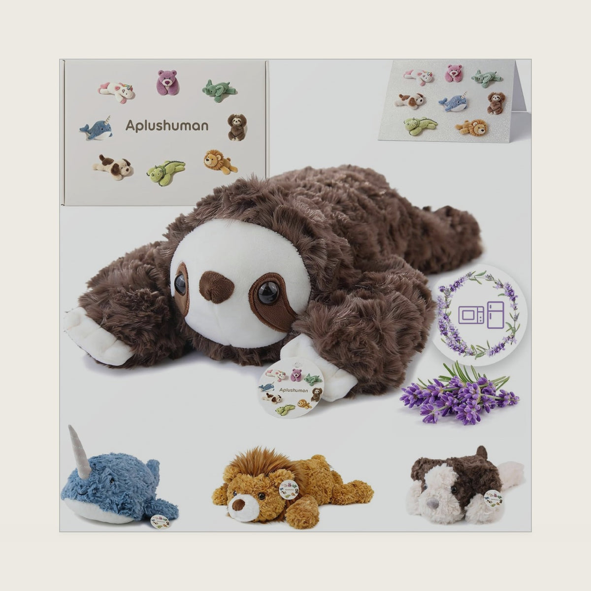 1.8 LB Microwavable Brown Sloth Weighted Stuffed Animal with Gift Box