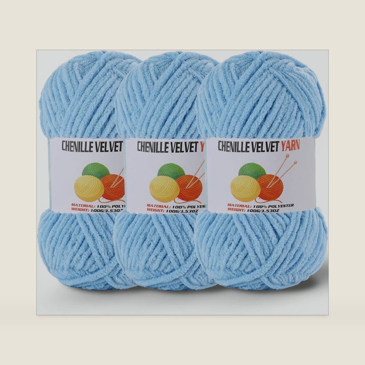 3 * 100g/3.5oz Fluffy Chenille Yarn for Crocheting, Chunky Velvet Yarn for Crochet Amigurumi, Used for Making Baby Yarns Blanket, Clothes, Pattern Knitting Creations (Bule)