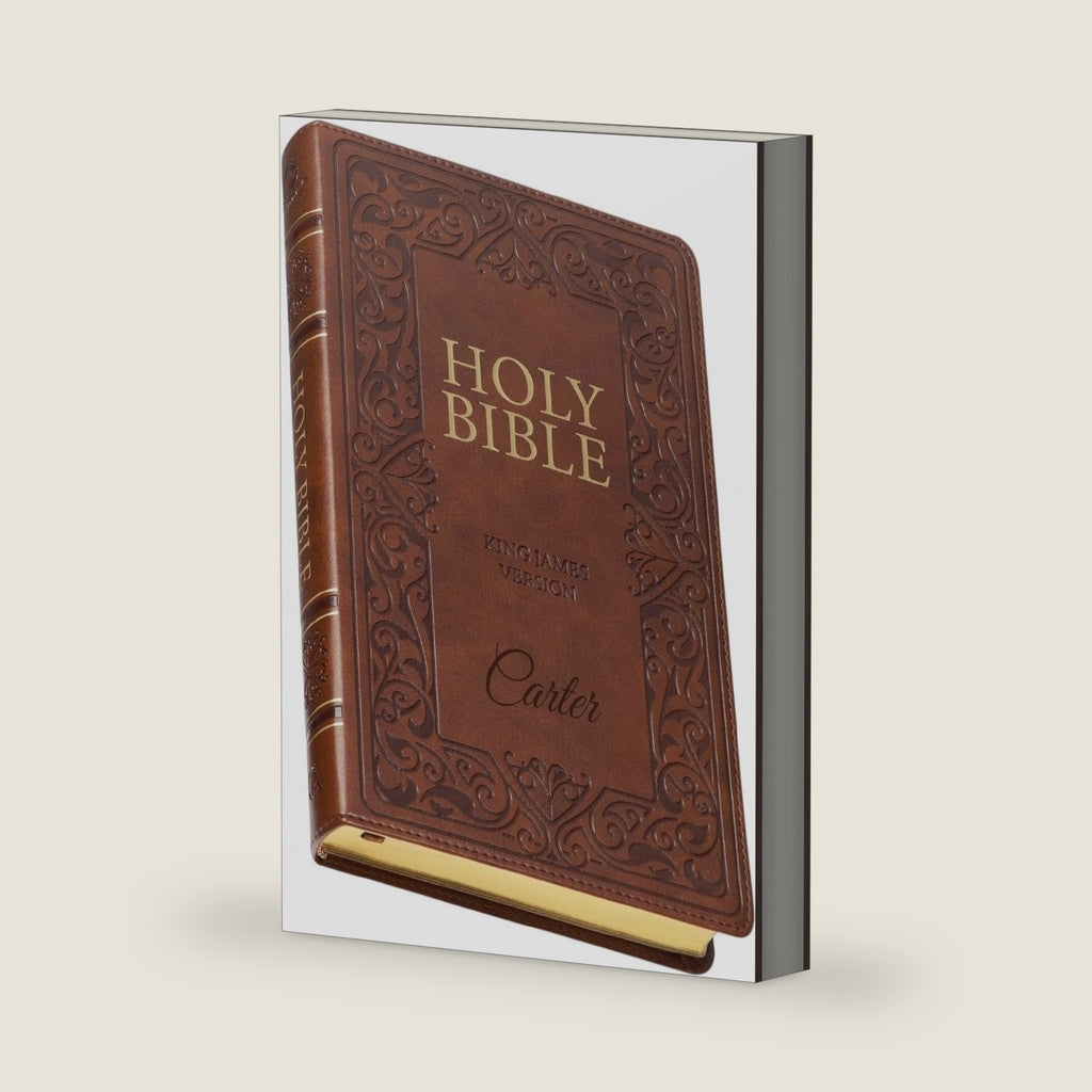 Personalized KJV Holy Bible, Custom Name Gift, Medium Brown Faux Leather Deluxe Gift Edition, Thumb Indexed King James Version, Red Letter, Standard Size 8.7 x 5.7