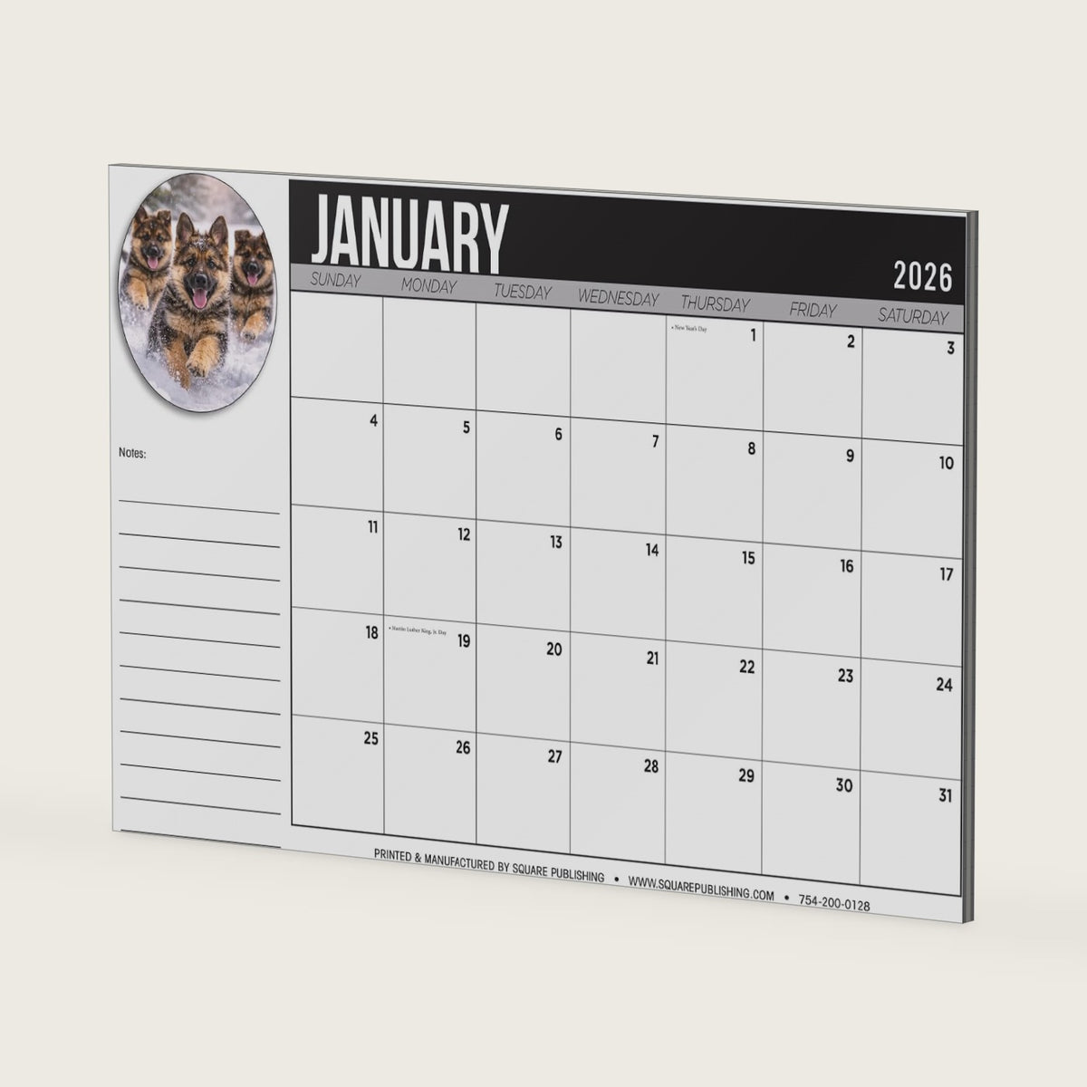 2026 German Shepard Desktop Calendar - Large 19"x13" Monthly Desk Calendar with Cute Dog Photography, Notes and Holidays