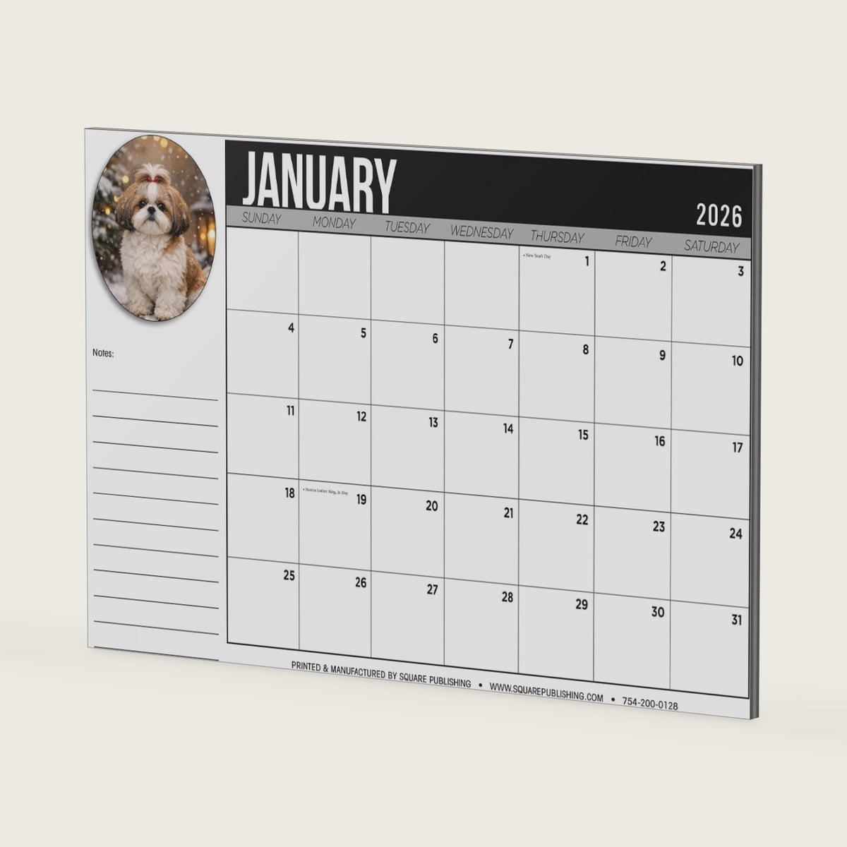 2026 Shih Tzu Desktop Calendar - Large 19"x13" Monthly Desk Calendar with Cute Dog Photography, Notes and Holidays