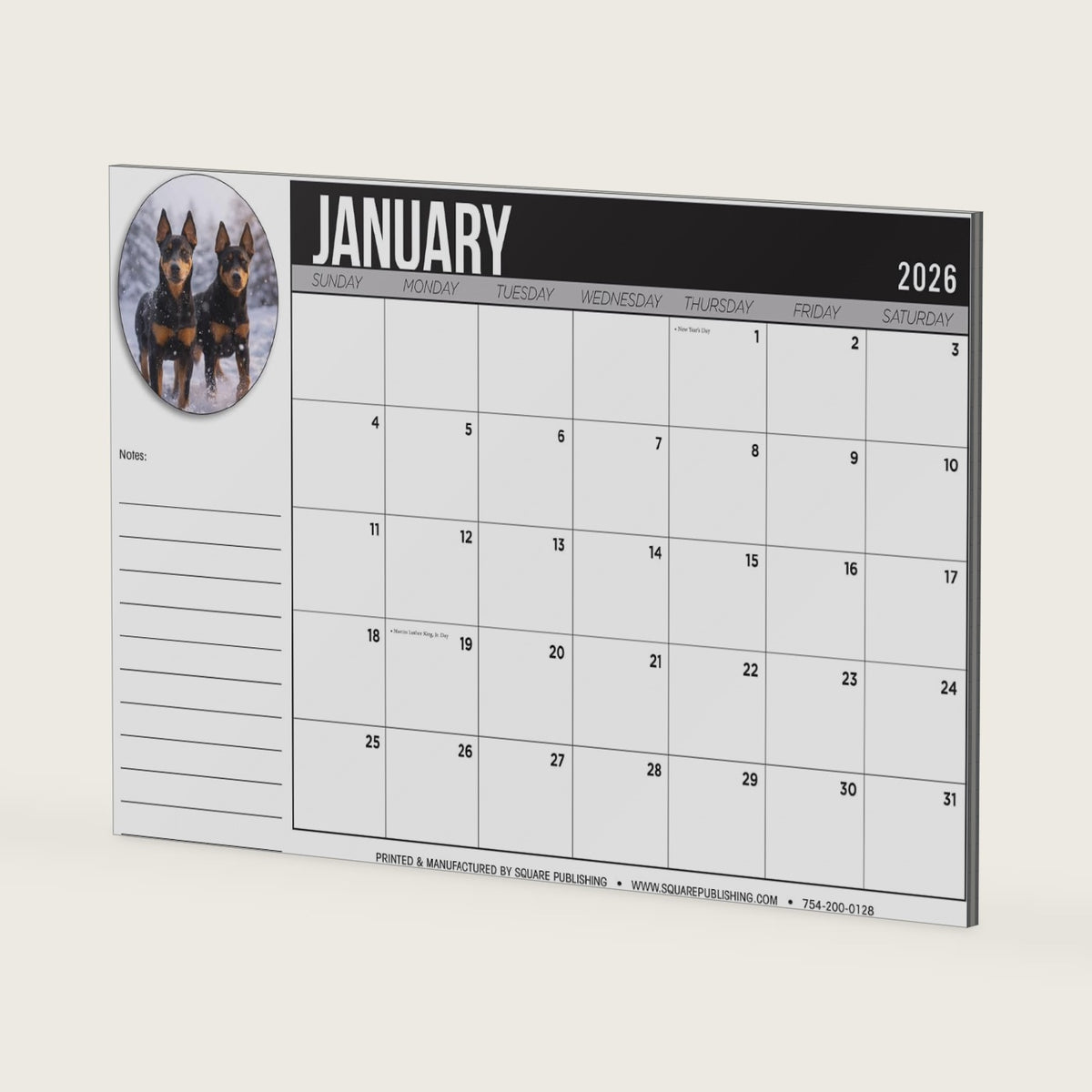 2026 Doberman Pinscher Desktop Calendar - Large 19"x13" Monthly Desk Calendar with Cute Dog Photography, Notes and Holidays