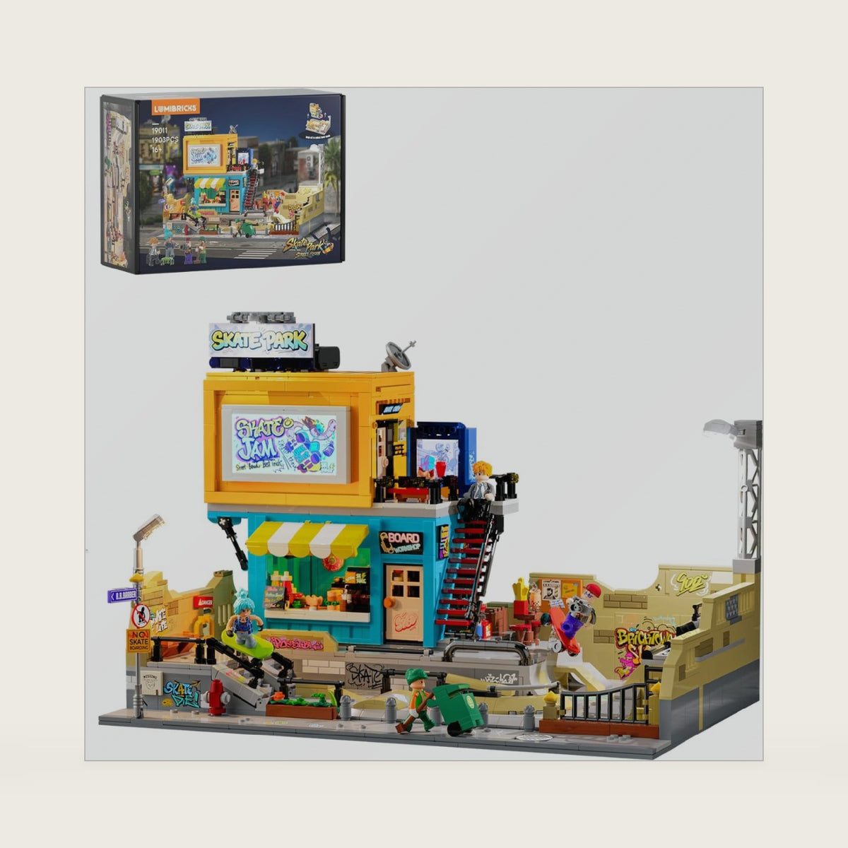 Lumibricks Skate Park Lighting Building Blocks Set - Street Fusion City Town Modular Playset Collection Display kit with Minifigures 1903 Pcs for Adults & Teens & Life Enthusiasts