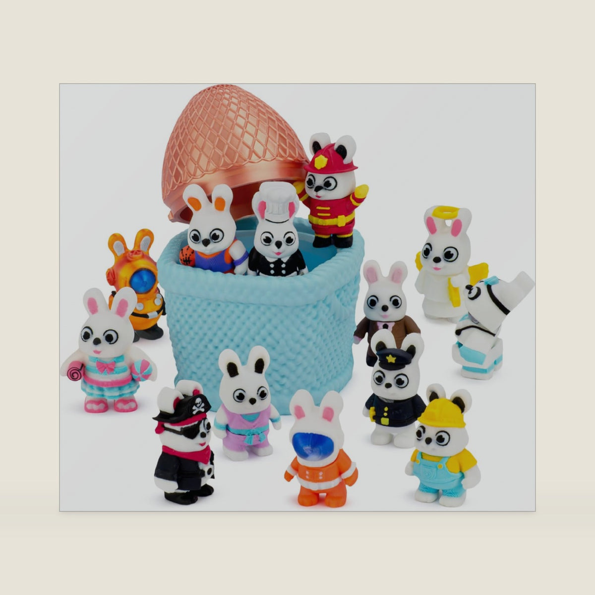 Bunny Mystery Box, 8 Articulated Figures with Egg Basket Container, Random Sensory Figures and Egg Top Lid, Collectable Fidgets