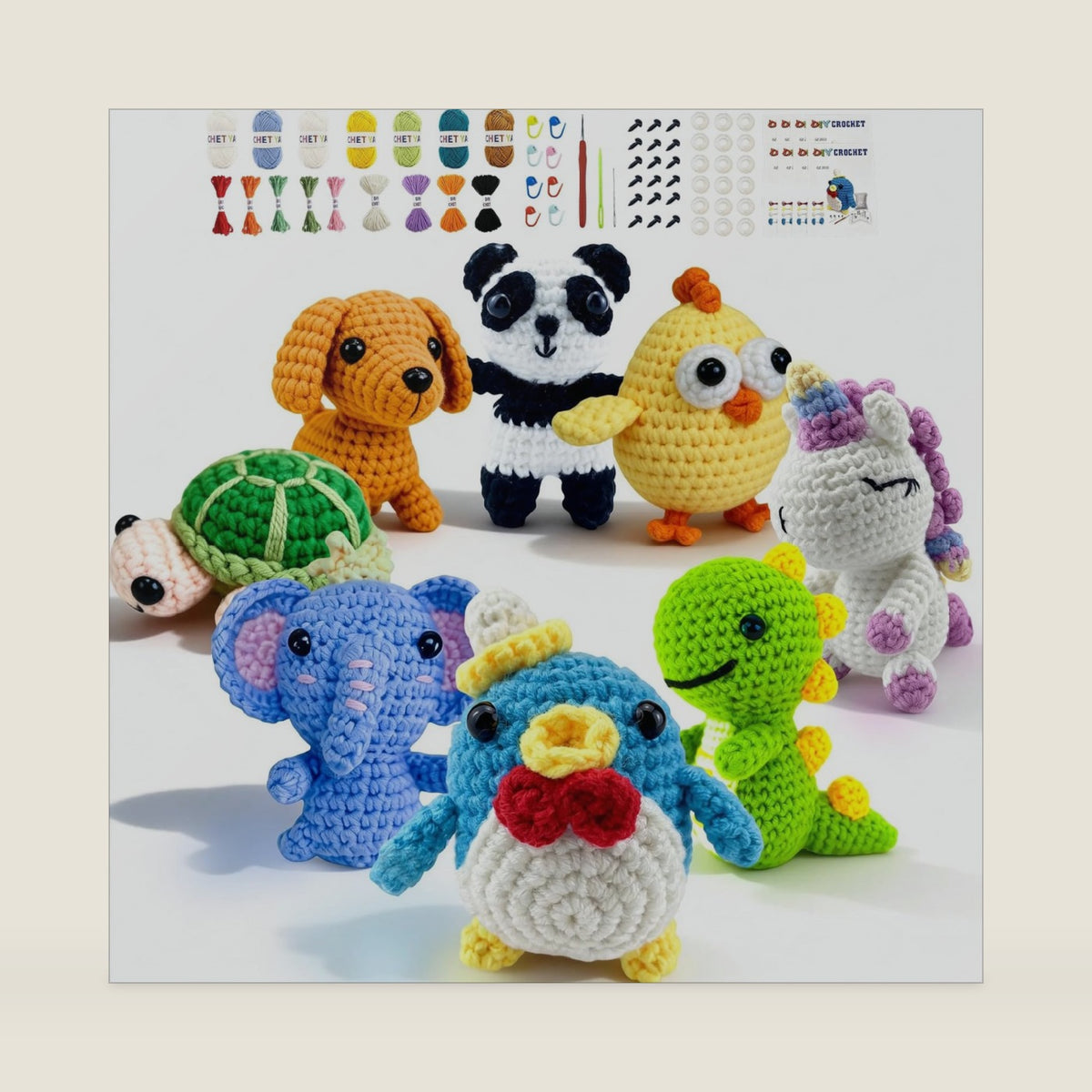 Cosminy Crochet Kit for Beginners Kids & Adults, 8 Pcs Amigurumi Animals Crochet Kit, Step-by-Step Video Tutorials & Yarn, Christmas Birthday Holiday Gift
