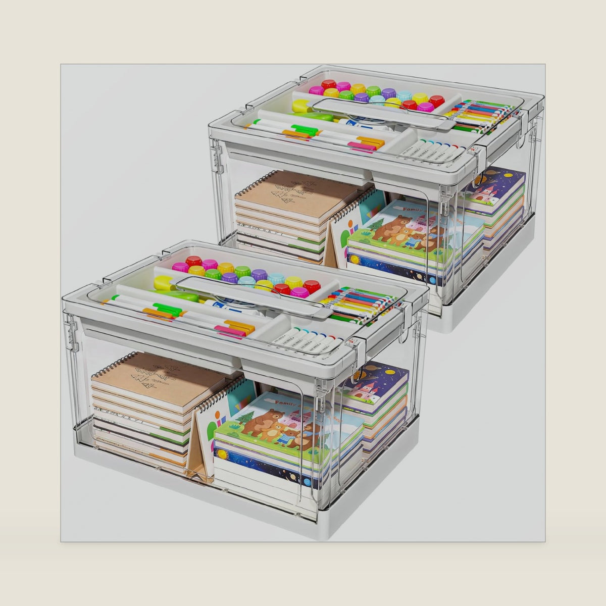 24QT 2Packs Clear Craft Organizers and Storage with Trays