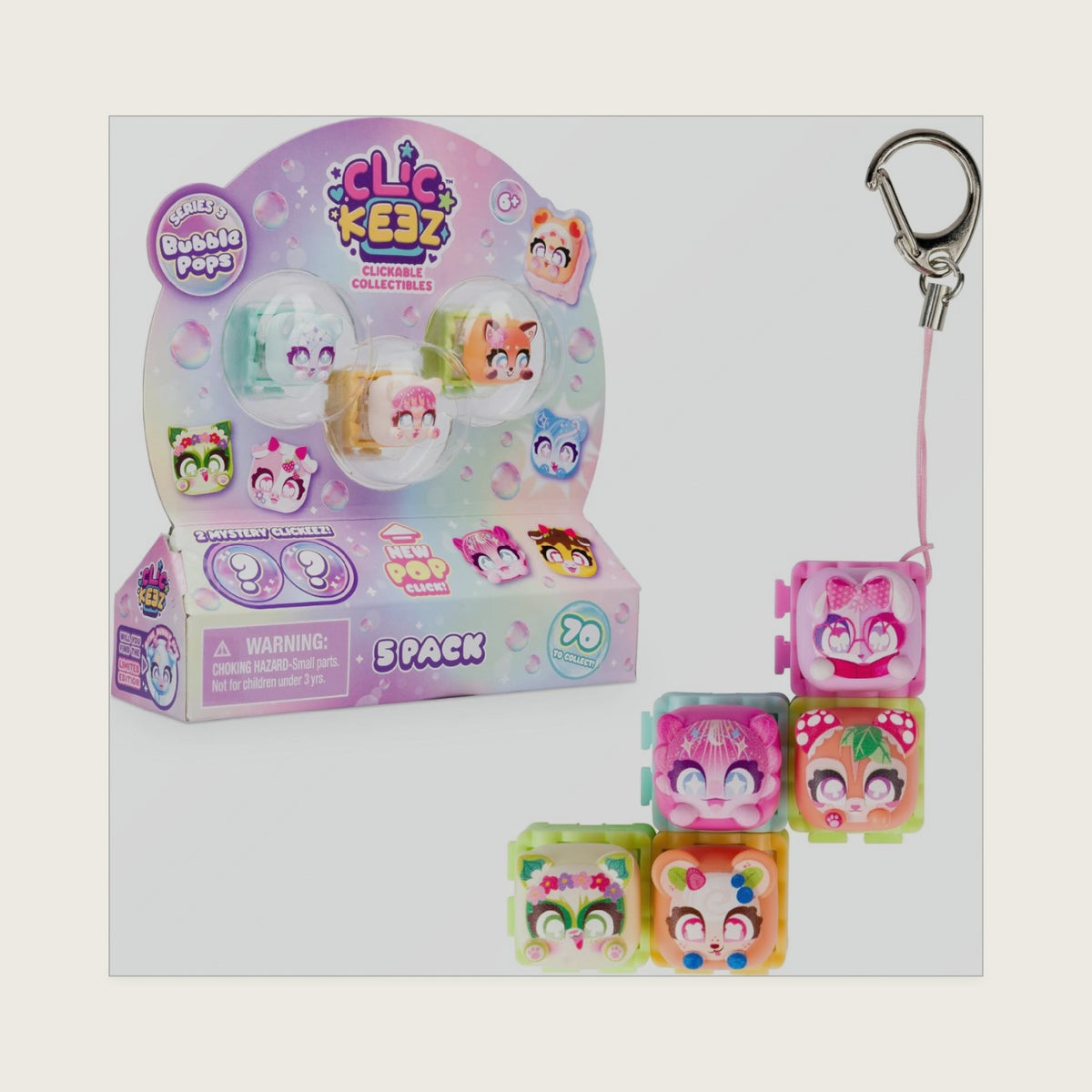 Clickeez Series 3 5-Pack | 5 Collectible Character Keyboard Keys Click and Clack | Create Your Own Keychain | Ages 6+