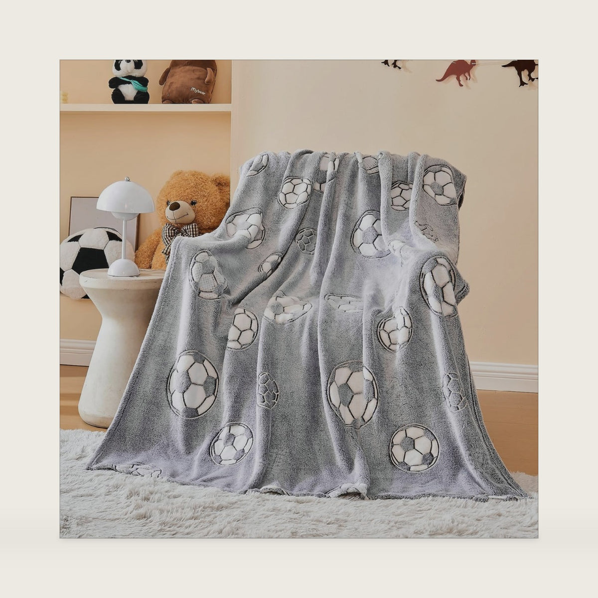 Wajade Soccer Gifts for Boys Girls - Glow in The Dark Soccer Blanket Birthday for Kids Age 3 4 5 6 7 8 9 10 11 12 Years Old Teens Child Toddler Throw Light Grey 40"x50"