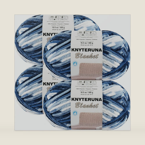 #6 Super Bulky Blanket Yarn for Crocheting - 4 Skeins(Each 10.5oz/300g, 220yds/201m), Chunky Chenille Thick Plush Big Soft Yarn for Crocheting Knitting Blankets, Multi Blue & White