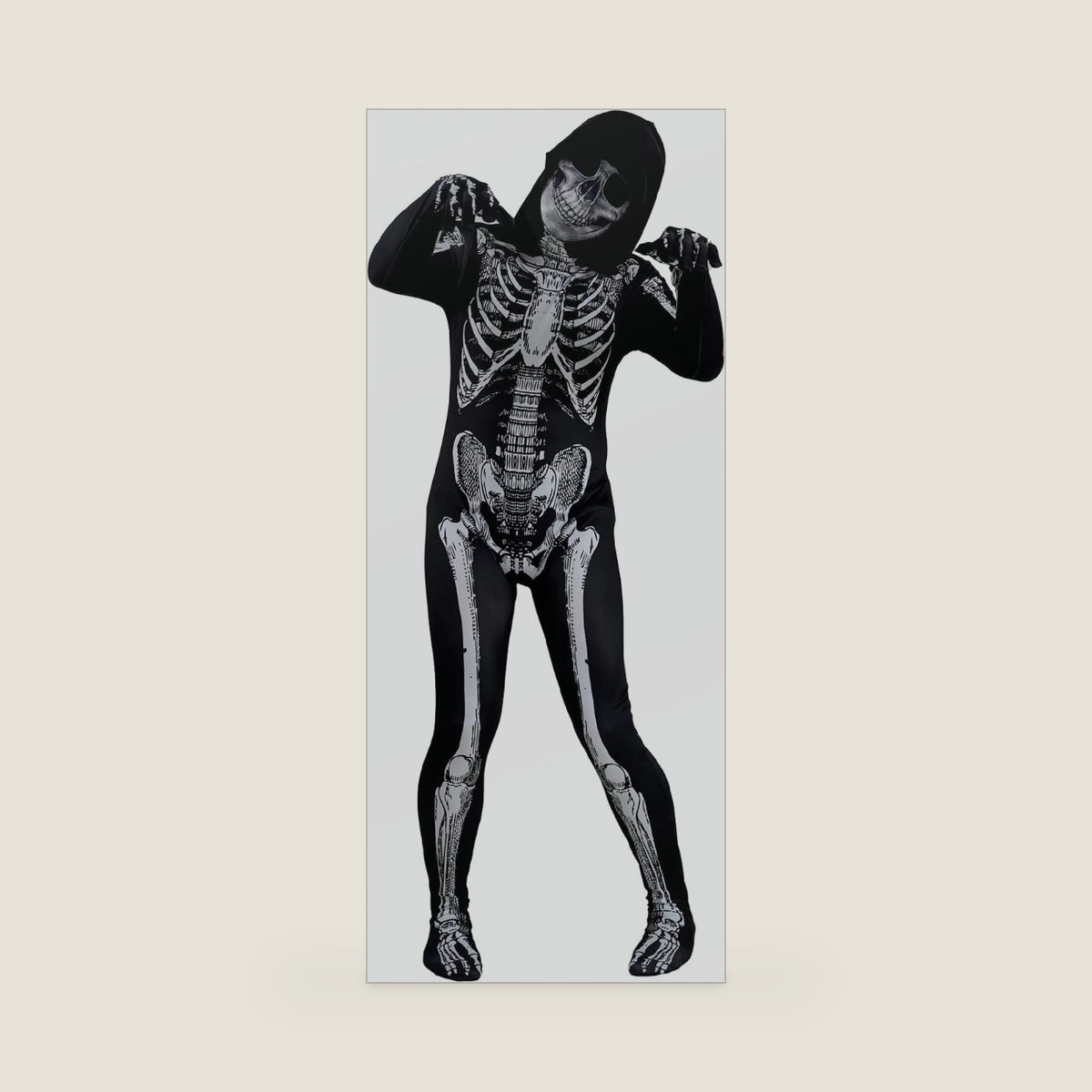Skeleton Costume, Black and White, Full Body Jumpsuit with Hood