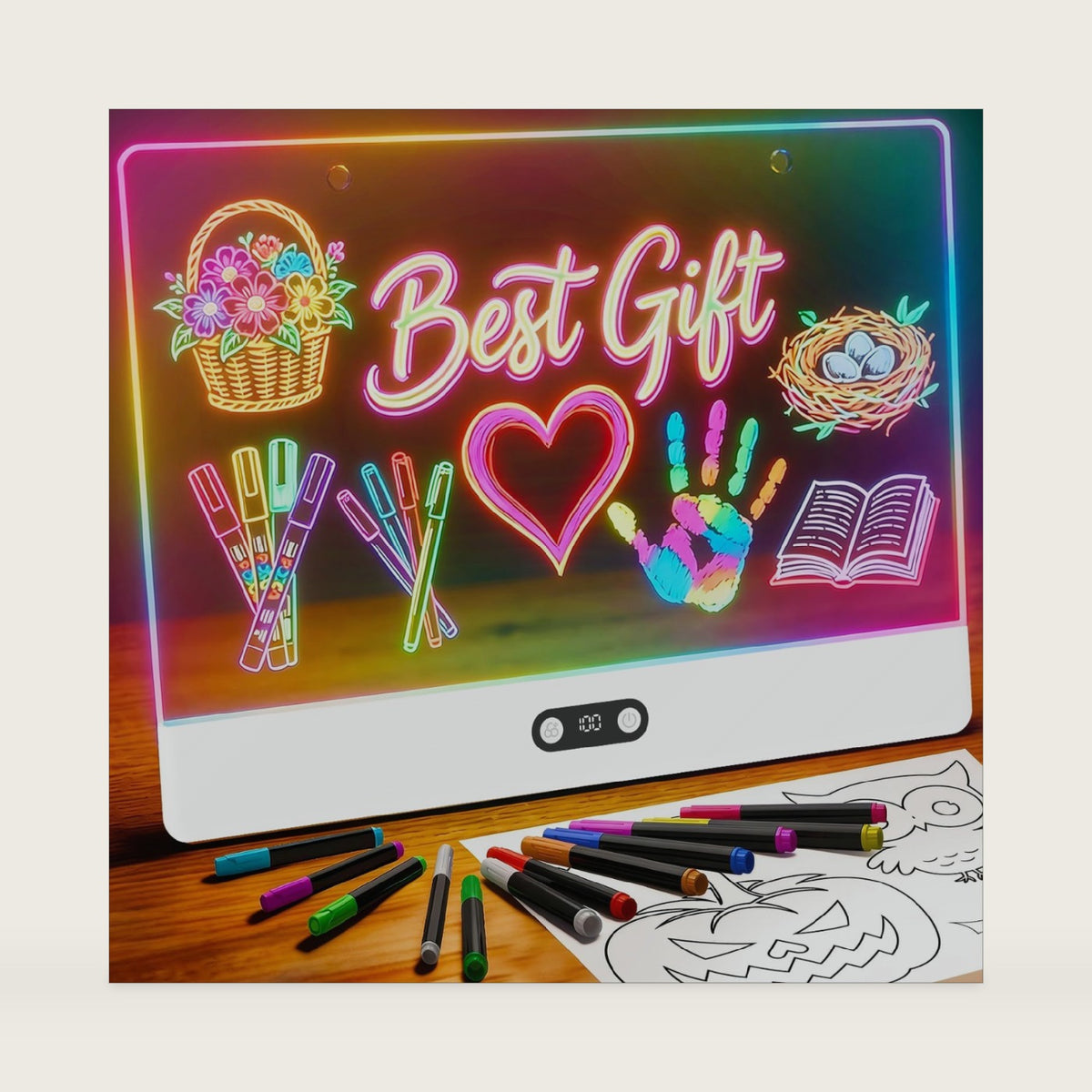 Rechargeable LED Drawing Board for Kids, 16" Light Up Acrylic Dry Erase Led Note Board with Stand, 11 Light Effects Drawing Tablet, Birthday Holiday Toy Gifts for Kids, 12 Markers (White)