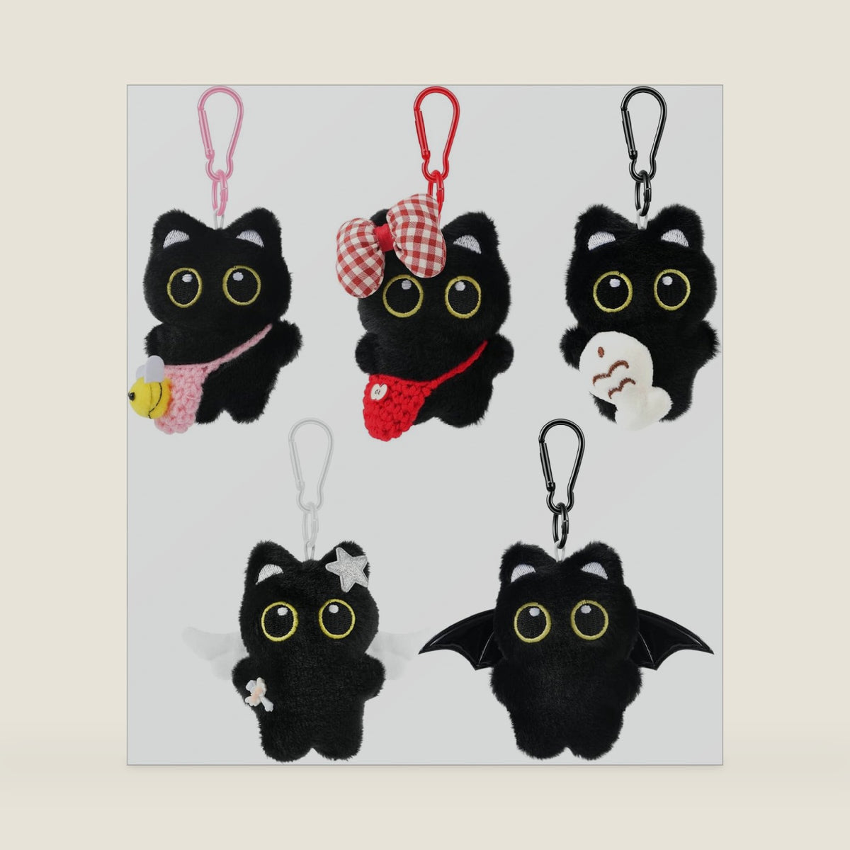 Black Cat Plush Keychain Bag Charms – Cute Kawaii Accessories for Handbags, Backpacks & Purses