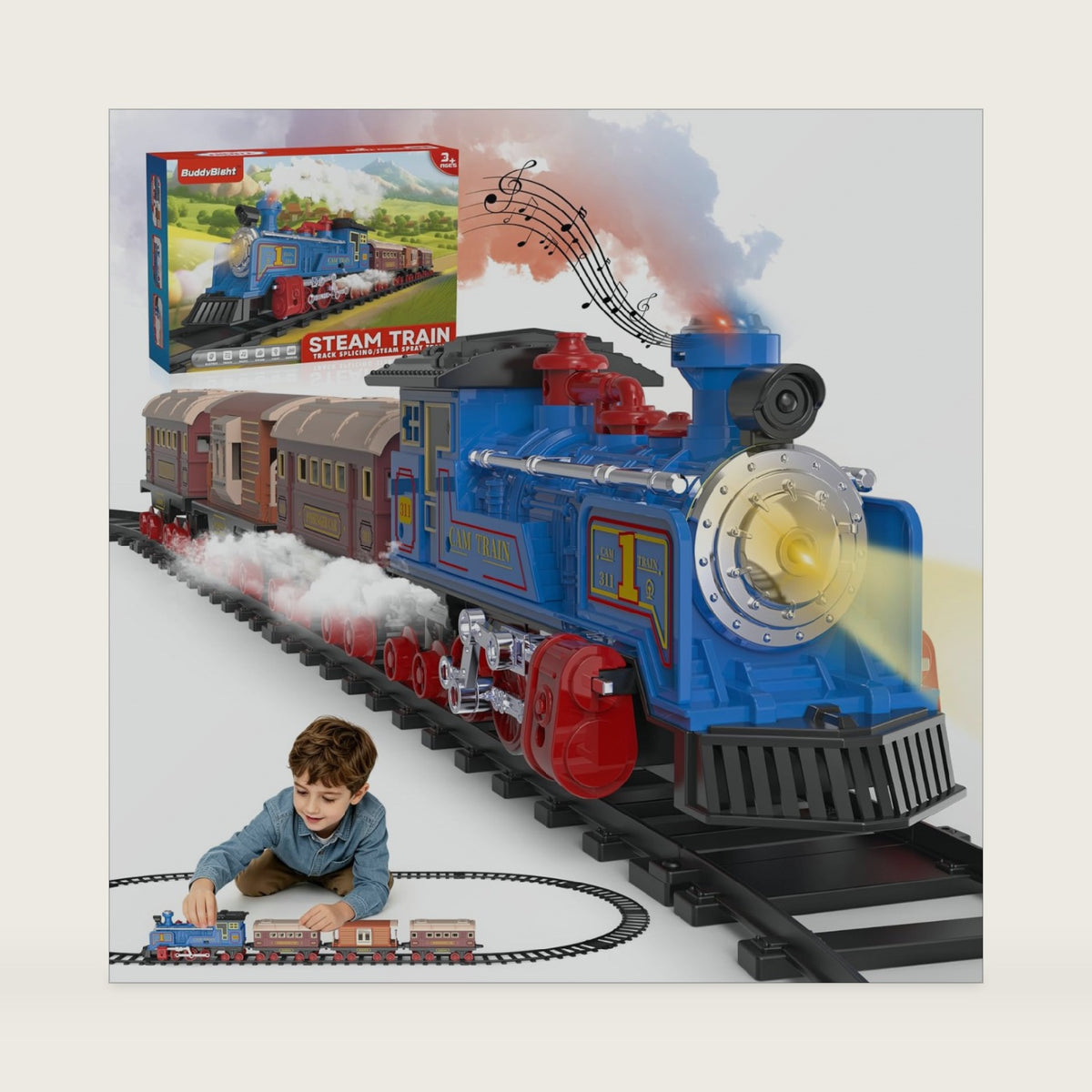 Electric Train Set for Kids Ages 4-8, Steam Train Toys, Battery Train Set