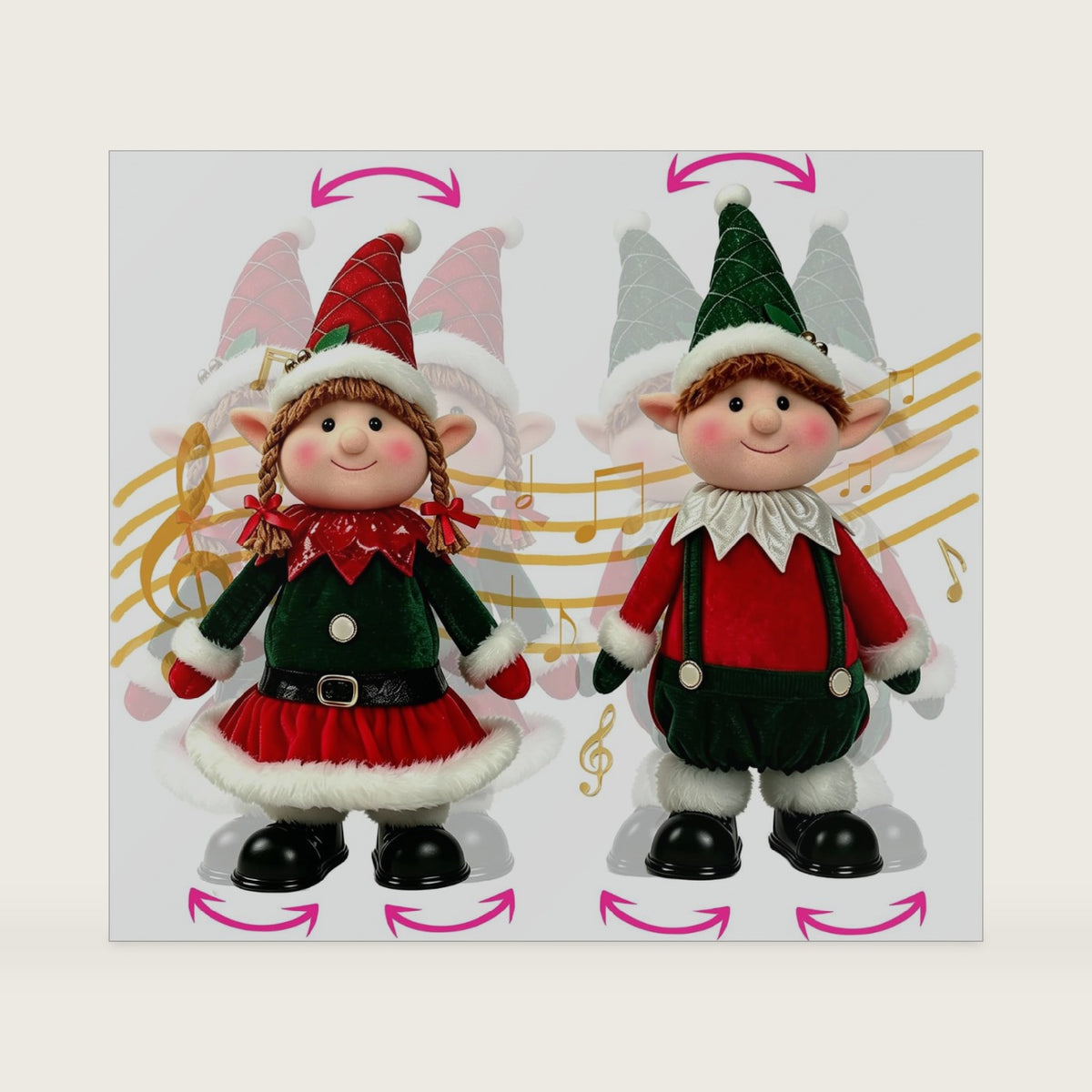 NEROSUN 2 Pack 17” Christmas Elf Animatronics Plush Dolls Singing Dancing