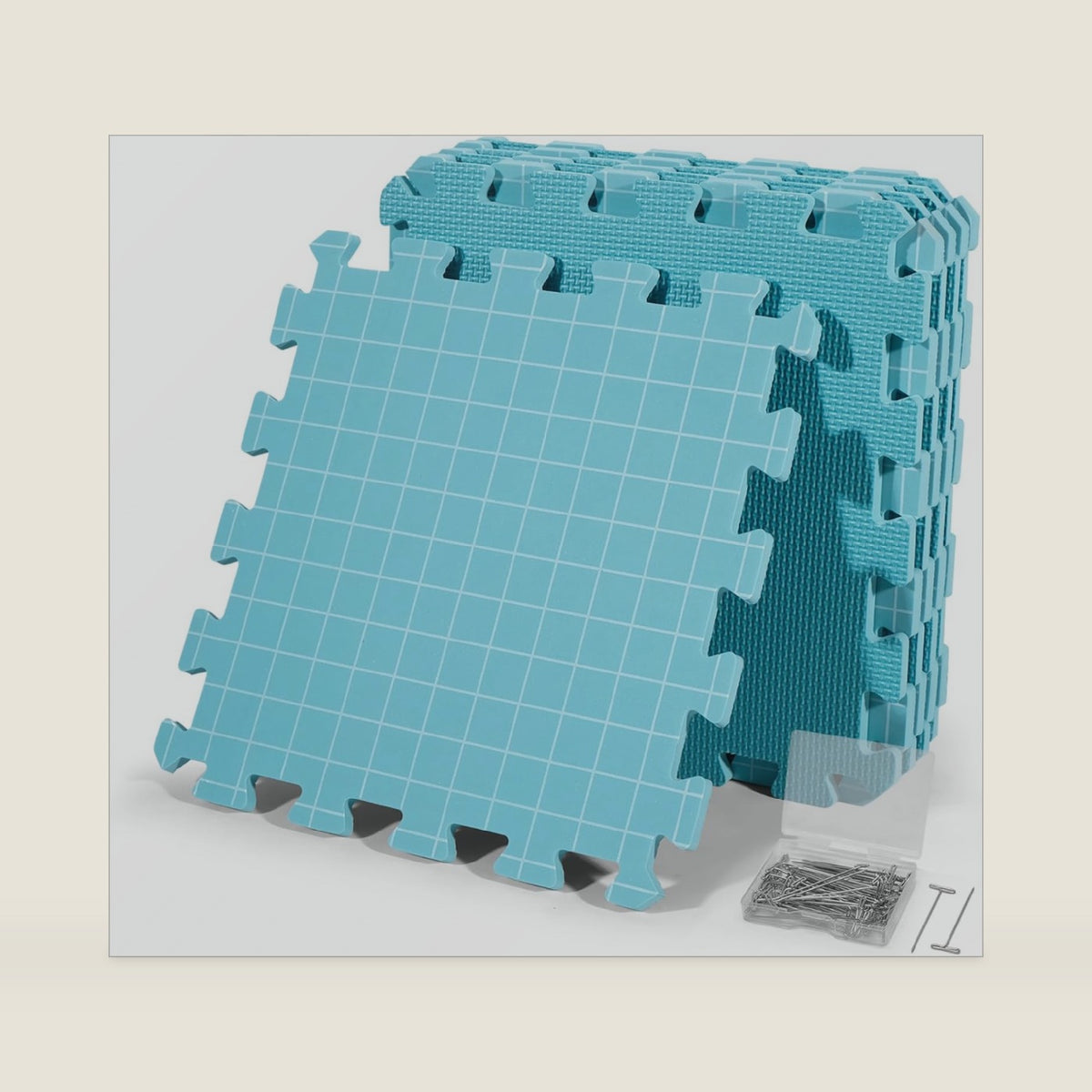 CraftyManor 9 PCS Blocking Mats for Knitting & Crochet Projects, Crochet Blocking Mat with 50 T- Pins, Knitting Board and Pins (Blue 9PCS)