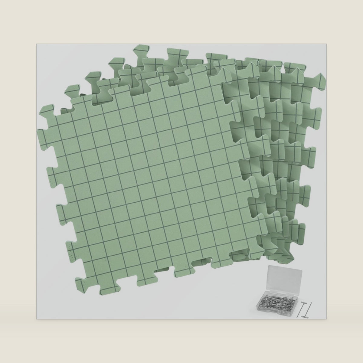 CraftyManor 5 PCS Blocking Mats for Knitting & Crochet Projects, Crochet Blocking Mat with 50 T- Pins, Knitting Board and Pins (Green 5PCS)