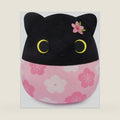 Black Cat Plush,Sakura Cat Stuffed Animal with Sakura Embroidery on Head,Soft Plush Gifts for Kids Girl Boy