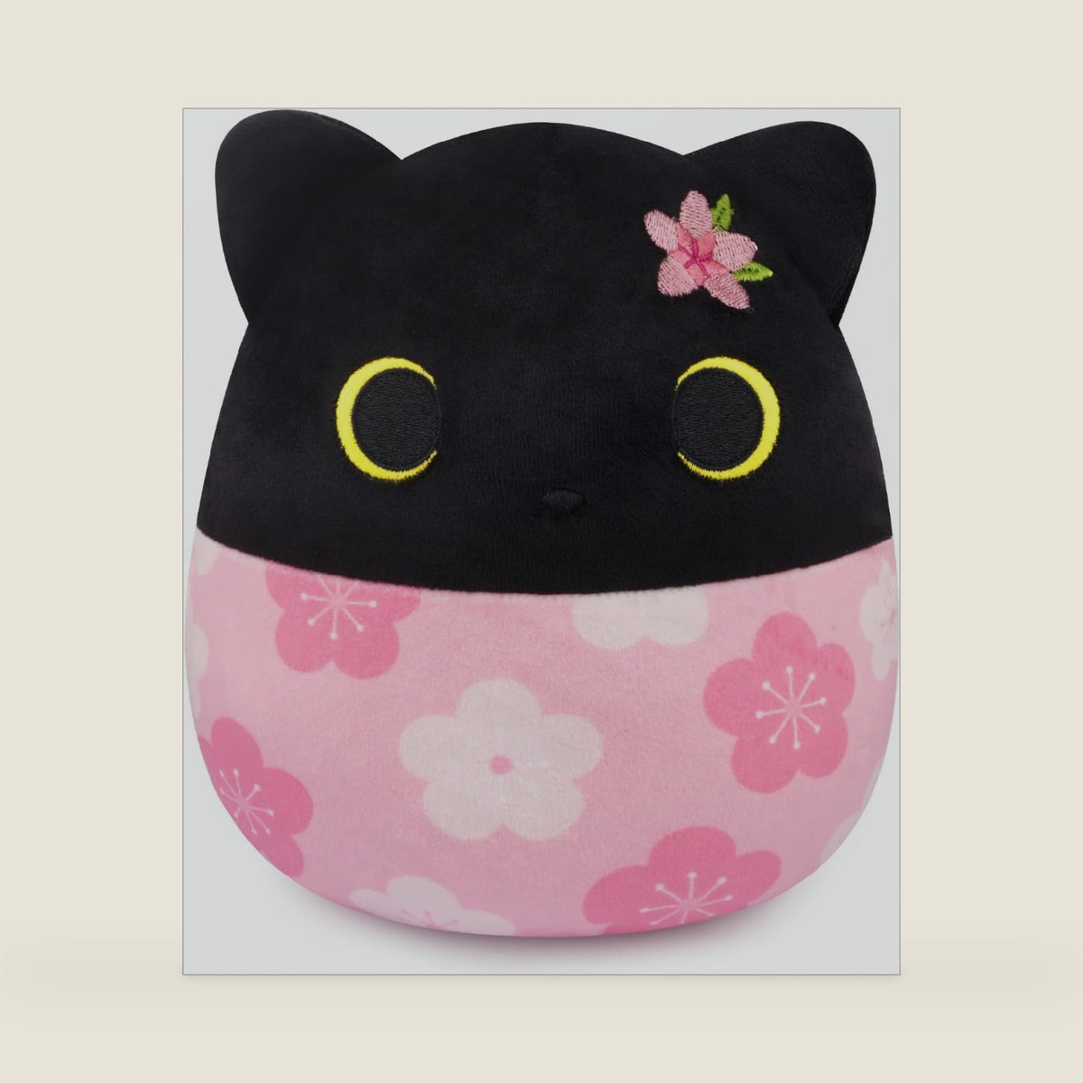 Black Cat Plush,Sakura Cat Stuffed Animal with Sakura Embroidery on Head,Soft Plush Gifts for Kids Girl Boy