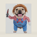 Deadly Doll Dog Costume for Small Medium Large Dogs, Funny Pets Cosplay Halloween Dog Clothes for Party, Walking Illusion Puppy Outfit with Wig and Knife