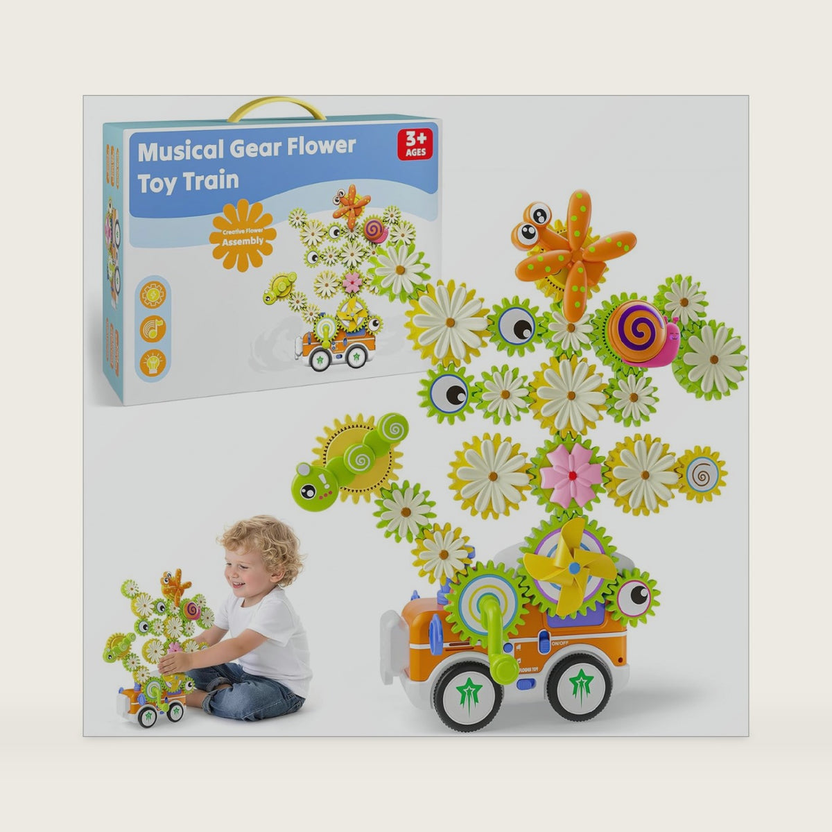 Gears Building Toys for Kids Ages 3+, STEM Construction Set for Toddlers, Train and Flower Models with Electric & Manual Modes, Lights and Music, DIY Educational Learning Toys Gift for Boys and Girls