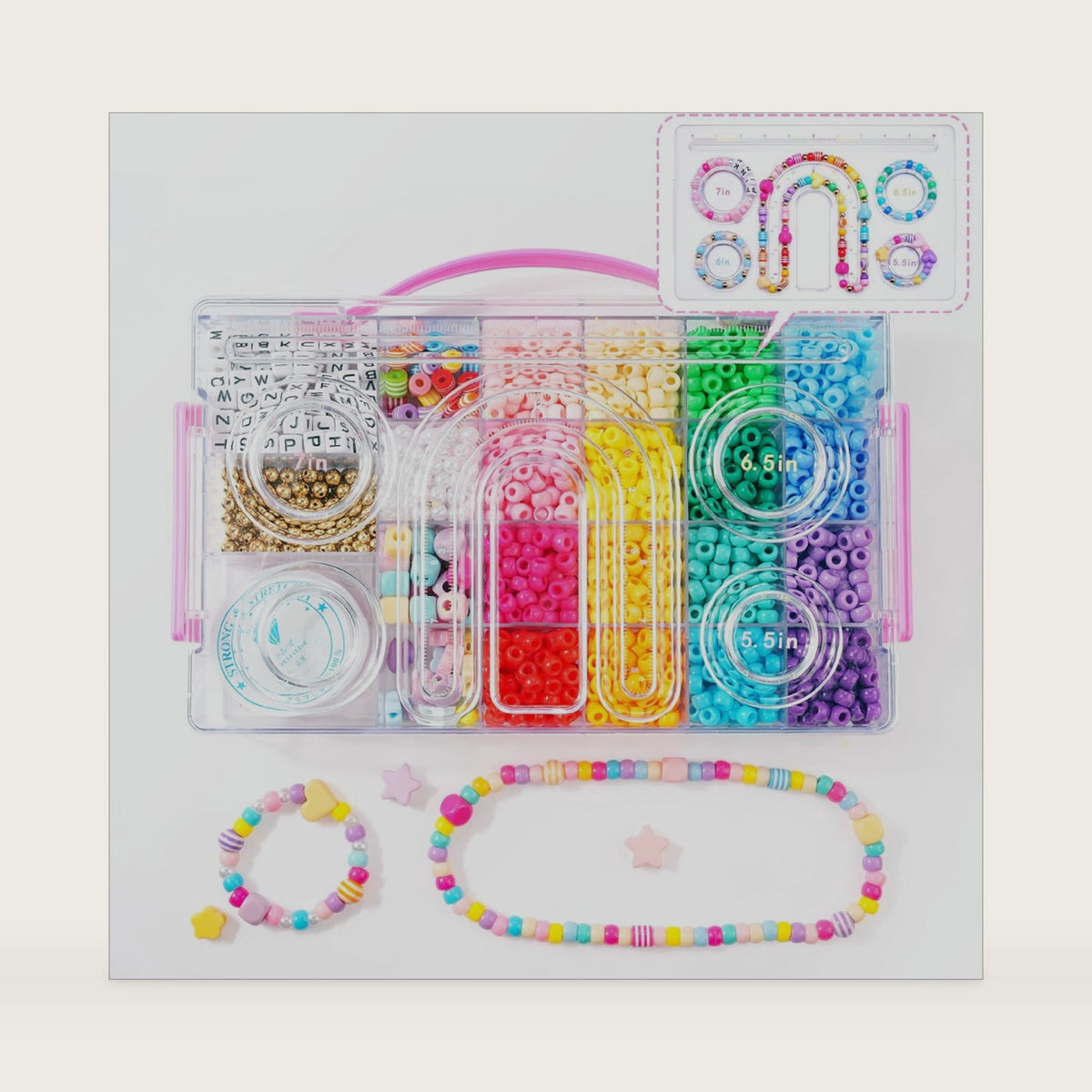 MAKERSLAND Pony Beads Bulk,Kandi Beads,Letter Beads for Friendship Bracelet Making Kits DIY Craft Keychains with Bead Board,Storage Box with Handle,Removable Tray for Kids Teens Adults Birthday Gift