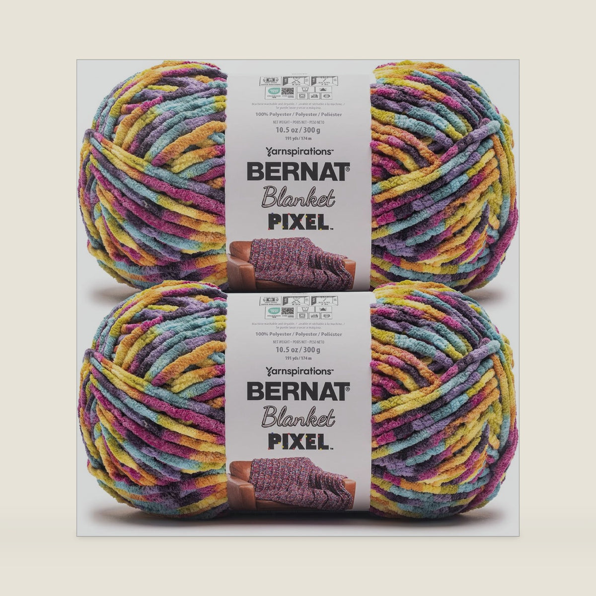 Bernat Blanket Pixel Chenille Crochet Yarn, All The Colors, 2-Pack