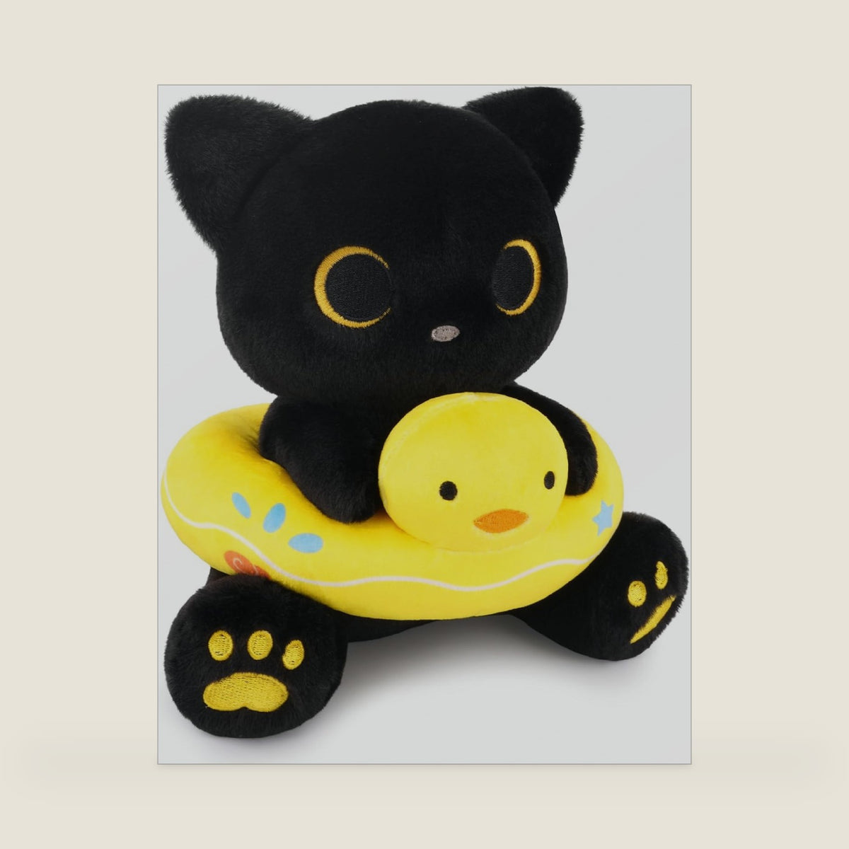 Black Cat Plush with Duck Floatie,Black Cat Stuffed Animal