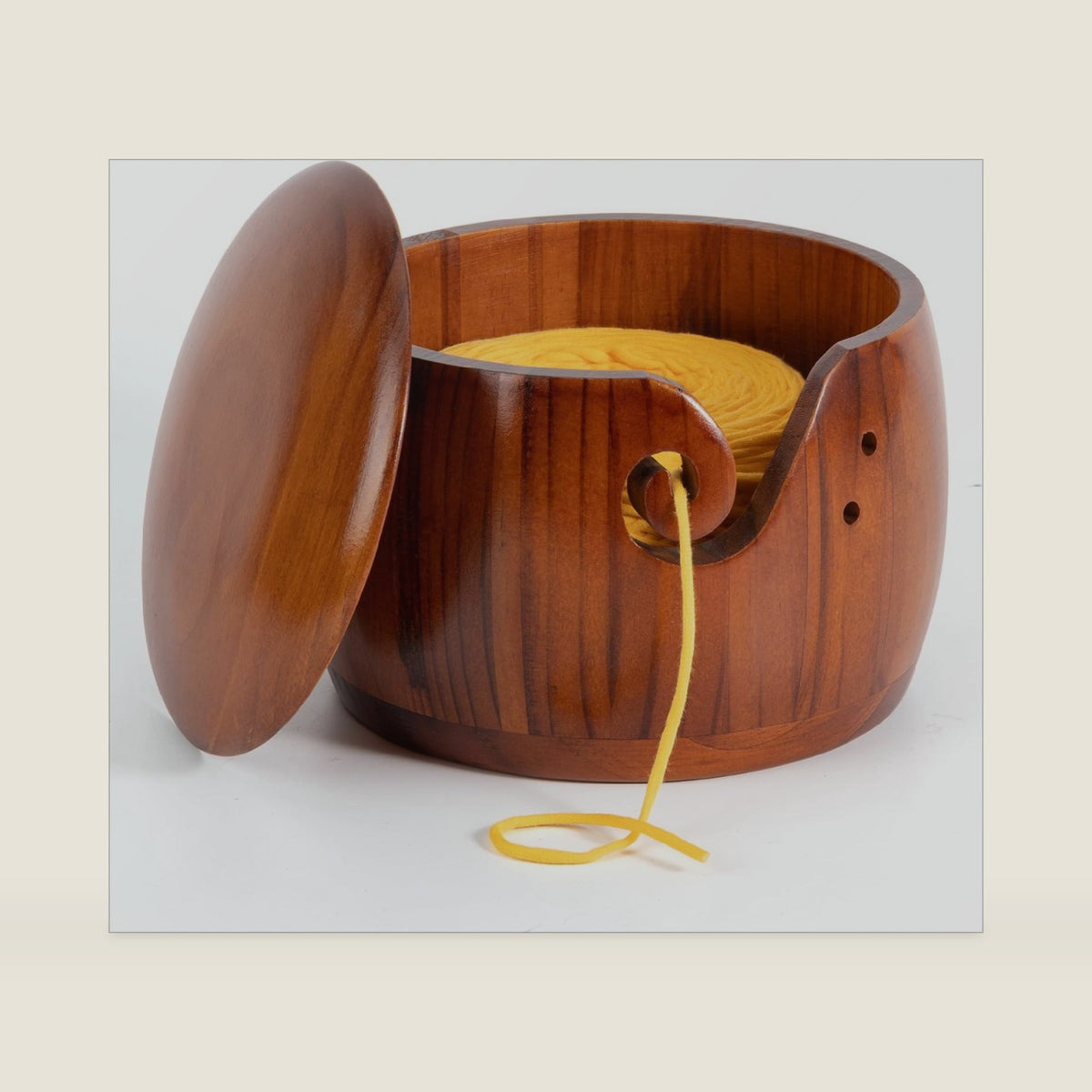 Caydo Yarn Bowl for Crocheting & Knitting, 7x5 in Wooden Yarn Bowl with Lid