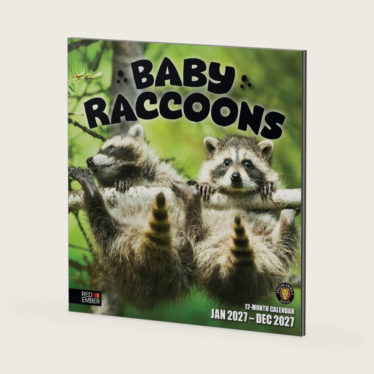 RED EMBER Baby Raccoons 2027 Wall Calendar 12 Month | 12" x 24" Open