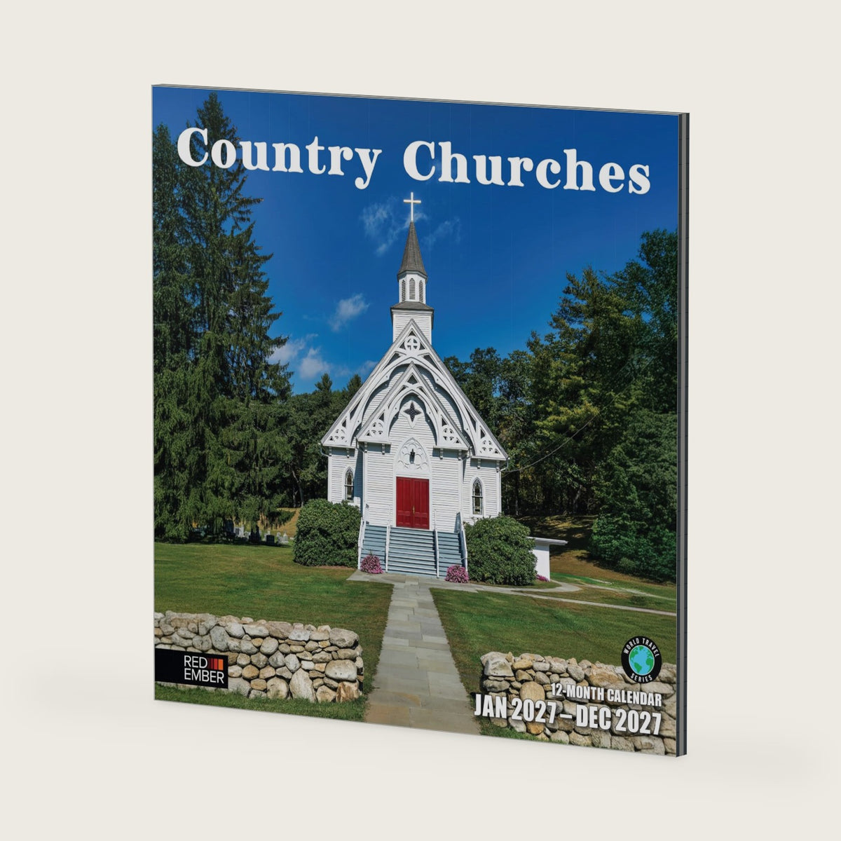 RED EMBER Country Churches 2027 Wall Calendar 12 Month | 12" x 24" Open