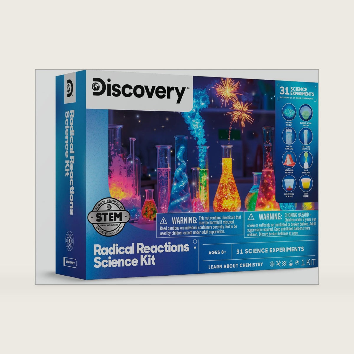 Discovery Radical Reactions Science Kit - 31 Experiments STEM Lab for Kids| DIY Activity Set with Chemistry Tools, Volcano Mold, Instant Snow| Educational Learning Toy| Gift for Boys Girls| Ages 8+