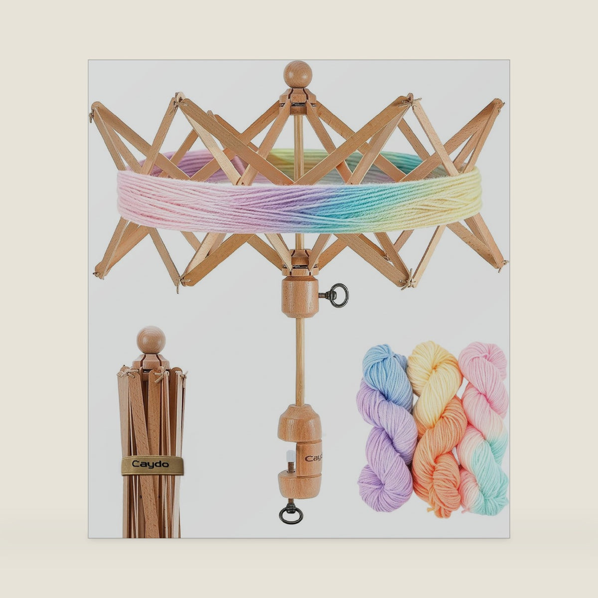 Caydo Wooden Yarn Swift, Umbrella Swift for Skeins, Classic Beech Wood