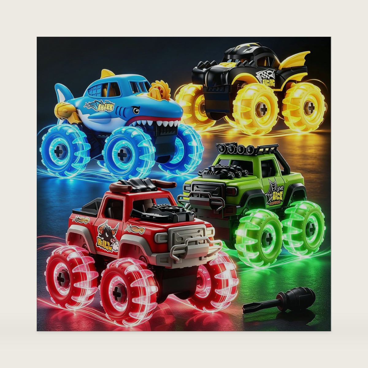 4 Pack Light Up Monster Truck Toys for Boys Ages 3-5, Take Apart Cars