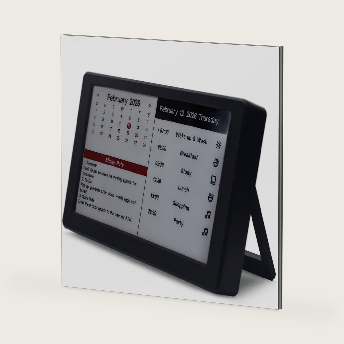 Kylendar V2 7" E-Ink Smart Calendar, Wi-Fi Desktop Clock Planner - Black