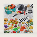 HOLYFUN 74PCS Kids Kitchen Accessories with Play Food & Basket