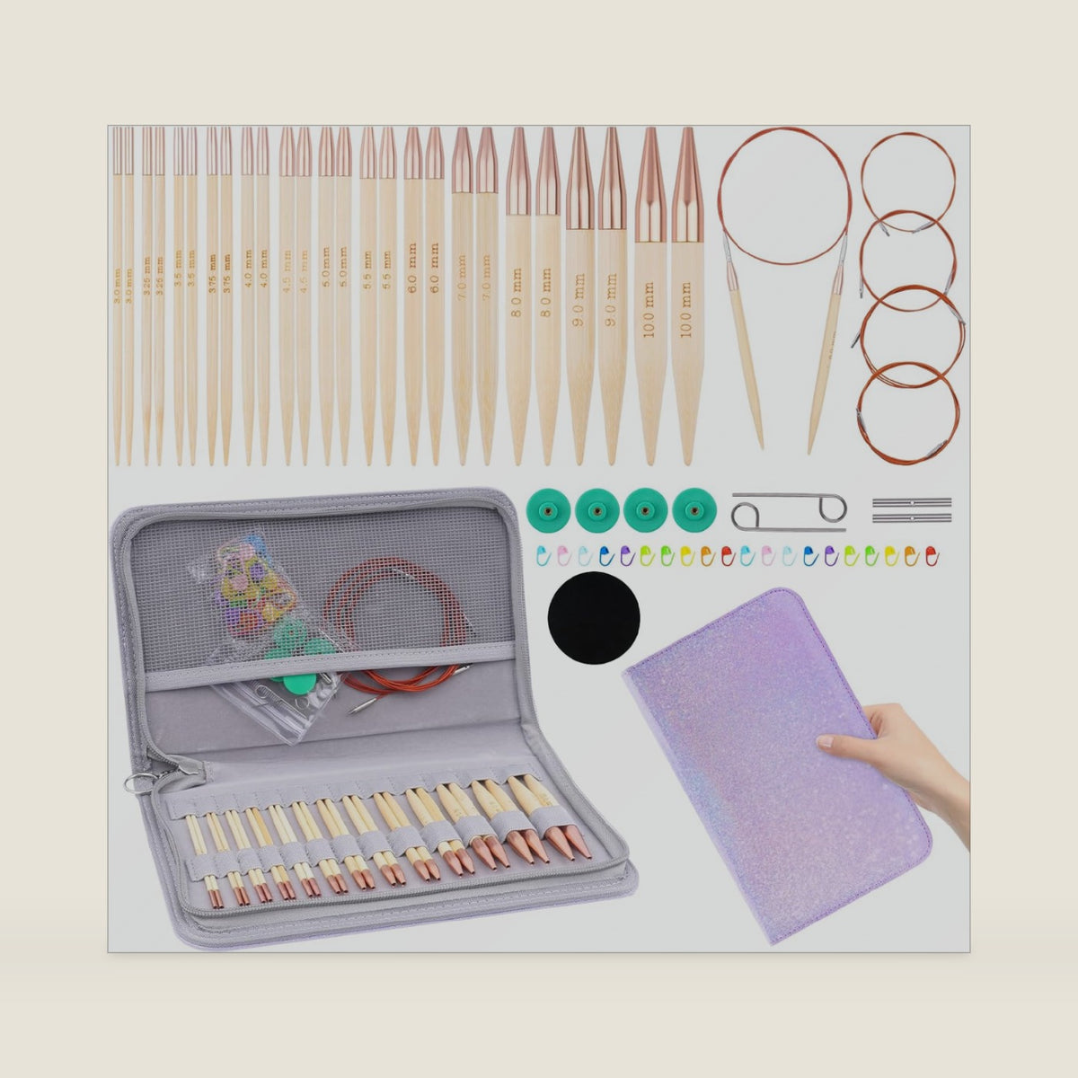 Hobekoee Bamboo Interchangeable Circular Knitting Needles Set