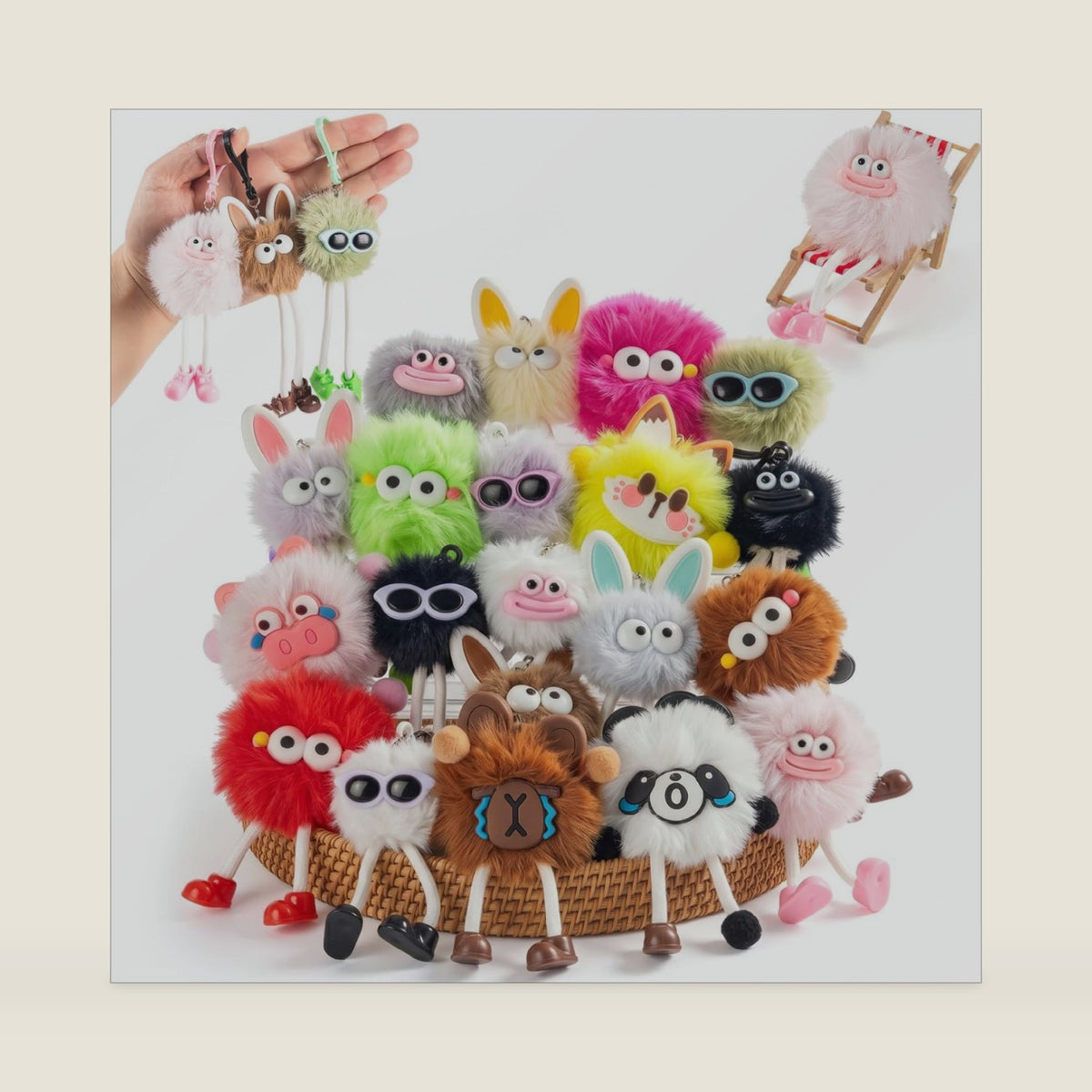20Pcs Party Favors Keychains Plush Keychain Bulk for Kids Backpacks Charms