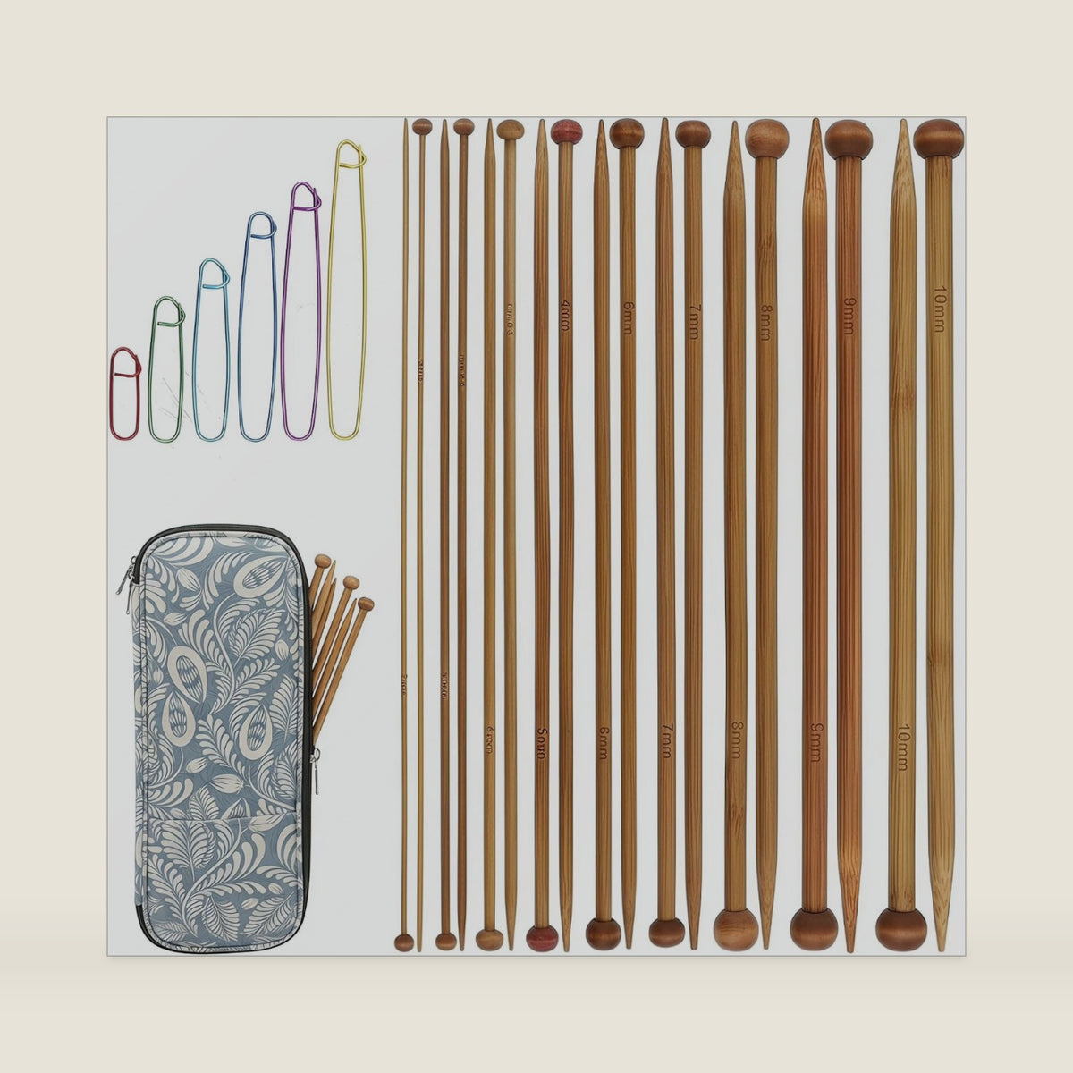 9 Pair Bamboo Knitting Needles Set,13.8 in Long Natural Wooden Knitting Needle, Single Point Straight Wood Needles with Pouch, Knitting Needle for Beginners Making Sweater, Shawl, Scarf