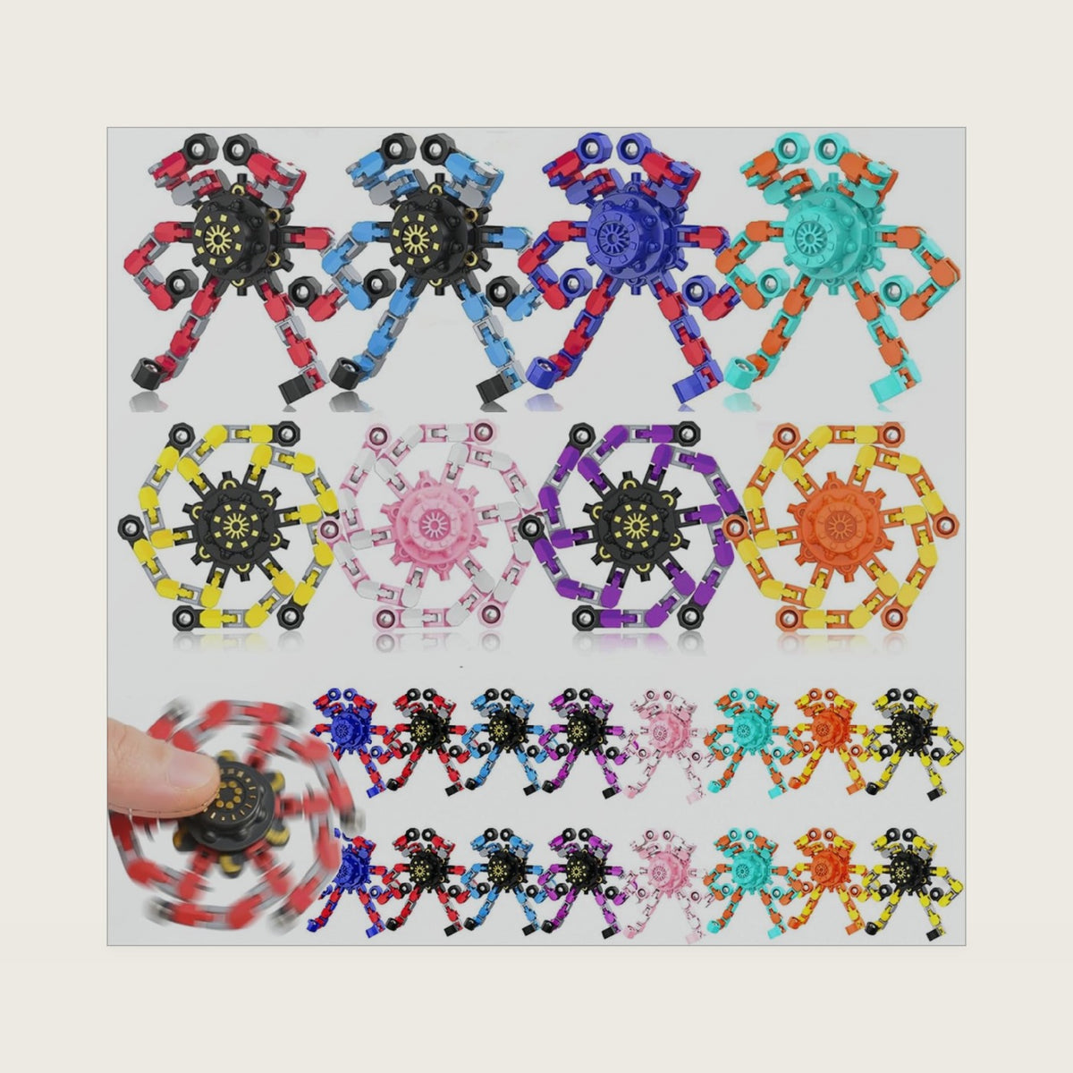30 Pack Transformable Fidget Toys, 9 Styles DIY Foldable Robot Spinners