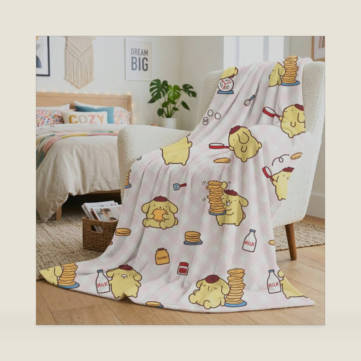 Pompompurin Pancake Lover Bedding Plush Blanket 90 in x 62 in – Soft Cozy Throw for Couch, Bed & Travel, Collectible Gift (Officially Licensed Product) by Franco Collectibles