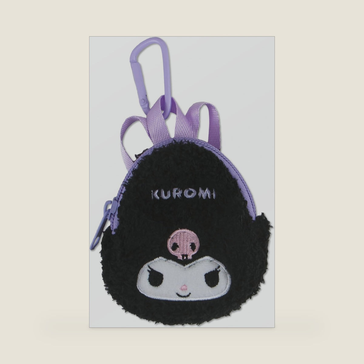 Sonix x Mini Backpack Charm | Tech Keychain Pouch, Fuzzy Plush Character Coin Purse for Small Accessories, Earbuds | Kuromi