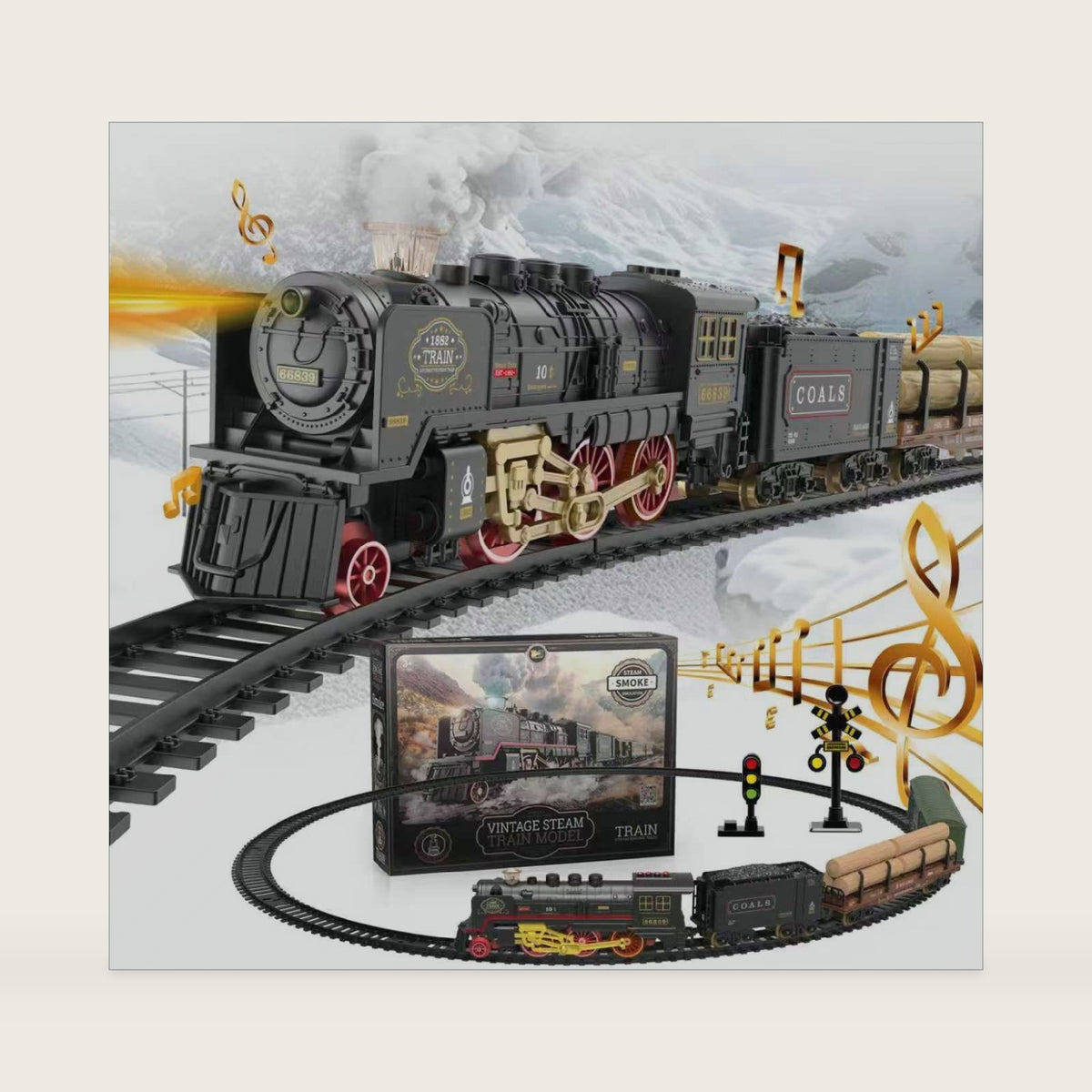 Electric Train Set for Kids, Train Toy with Smoke, Lights ＆ Sound